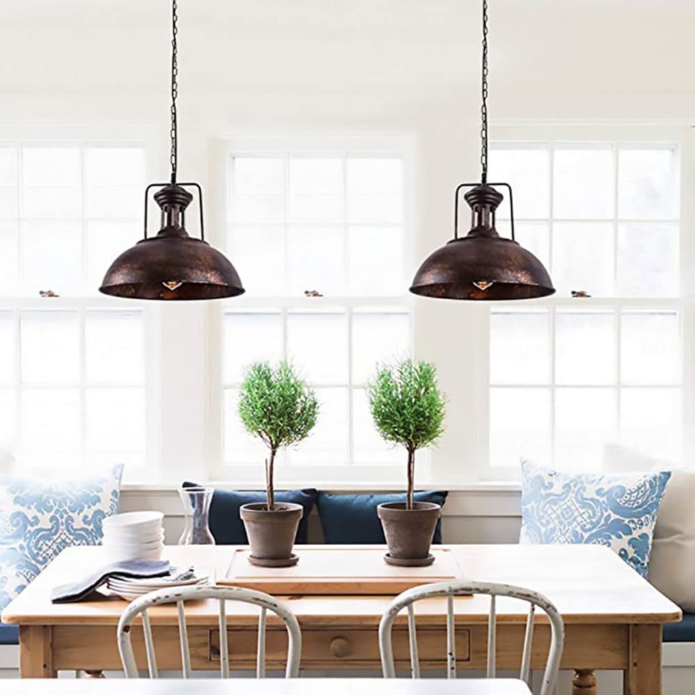 Vintage Industrial Pendant Light - Adjustable Metal Hanging Fixture with Oil Rubbed Bronze Finish - Rustic Dome Bowl Design for Kitchen Island, Dining Room, or Bar Lighting (1 Pack)
