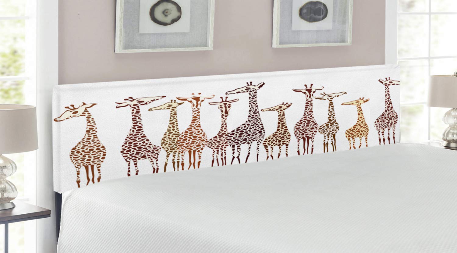 Lunarable Savannah Headboard - Tropical Giraffes & Exotic Wilderness Animal Illustration - Upholstered Decorative Metal Bed Frame with Memory Foam - King Size Multicolor Headboard for Bedroom Decor | Perfect for Jungle Theme, Safari Nursery or African-Inspired Home Decor