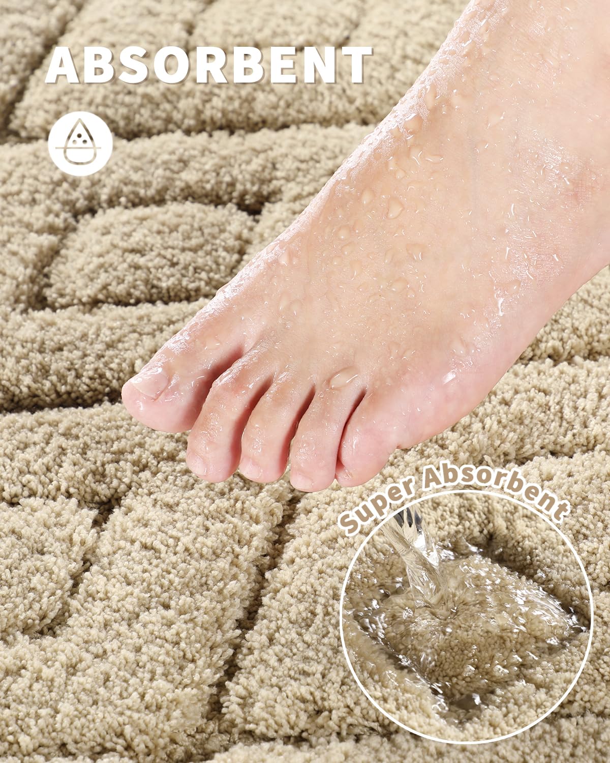Yimobra Extra Soft Fluffy Absorbent Microfiber Bathroom Rugs - Non-Slip Plush Shaggy Shower Mat for Bathroom Floor, Bathtub & Laundry - Machine Washable 24
