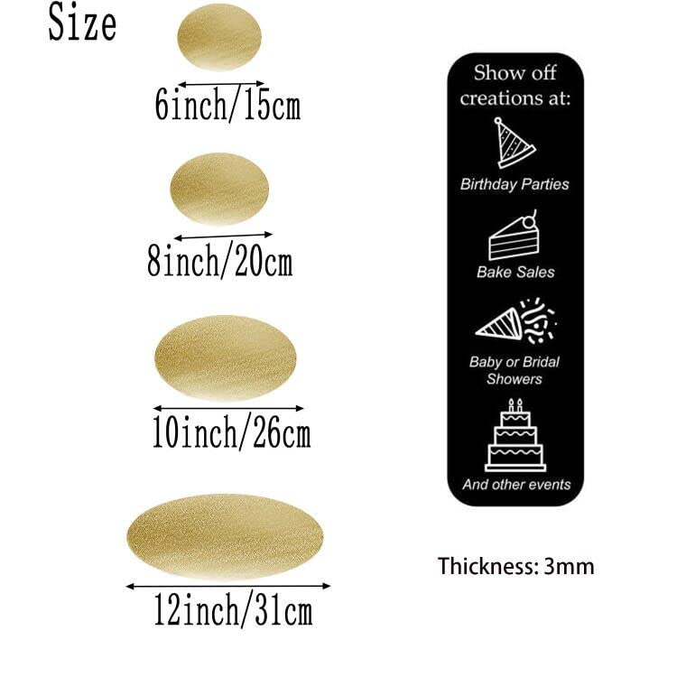 WANBAO 4-Pack Gold Cake Boards - 6, 8, 10, 12 Inch Round Cake Circles - Sturdy Cardboard Cake Base for Baking, Wedding, Birthday & Dessert Display - Perfect for Cake Decorating, Pizza Serving & Food Exhibition Displays