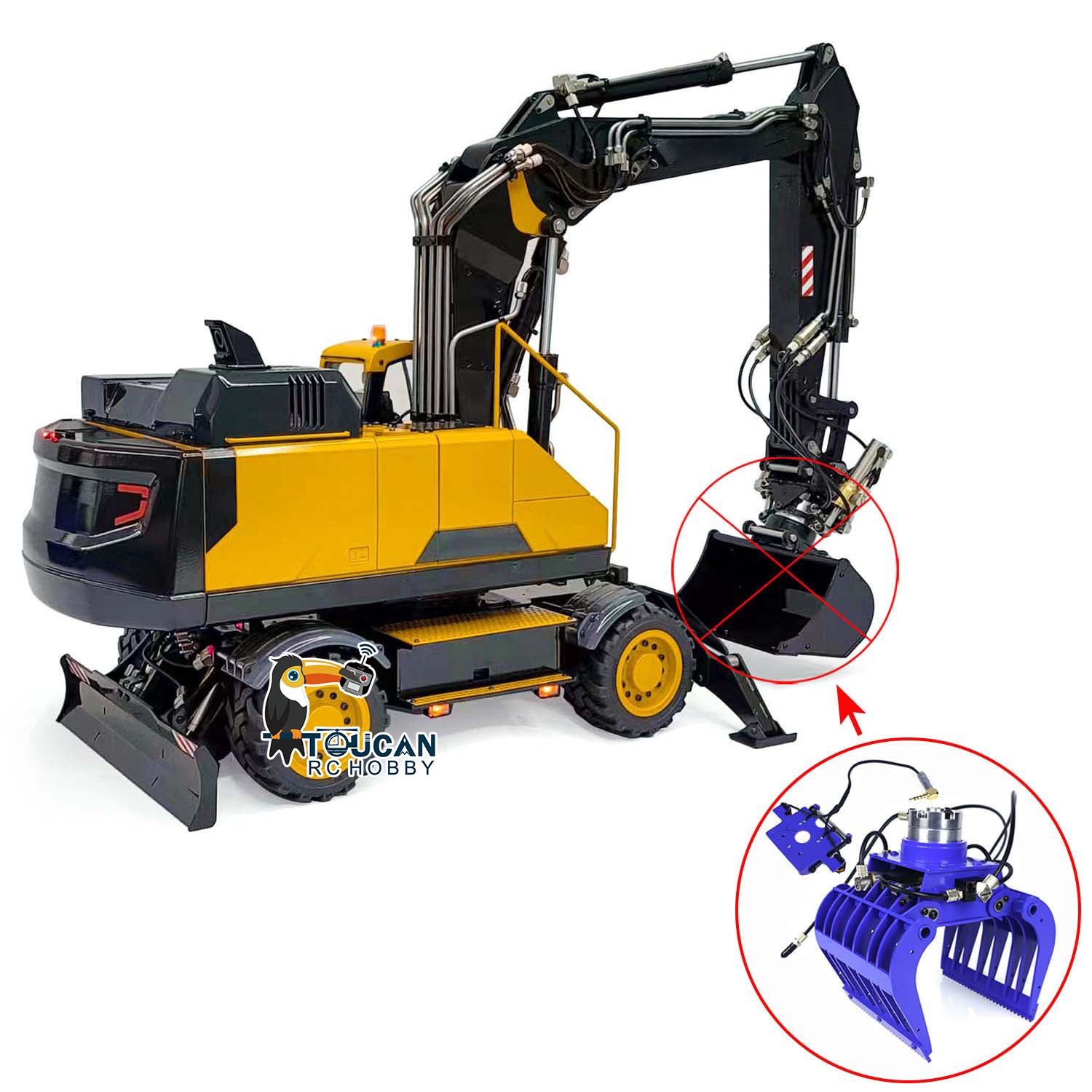 MTModel 1:14 Scale Metal RC Hydraulic Excavator - 3-Arm Wheeled Remote Control Construction Toy with Motor, Servo & ESC | Ready-to-Play Assembled & Painted Model | Perfect for Construction Enthusiasts, Collectors & Kids Outdoor Play