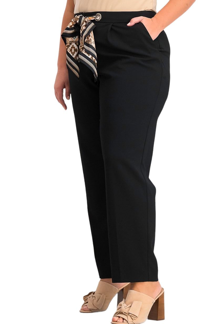 Calvin Klein Women's Straight Leg Belted Pants - Classic Office & Casual Trousers for Work, Business & Everyday Wear