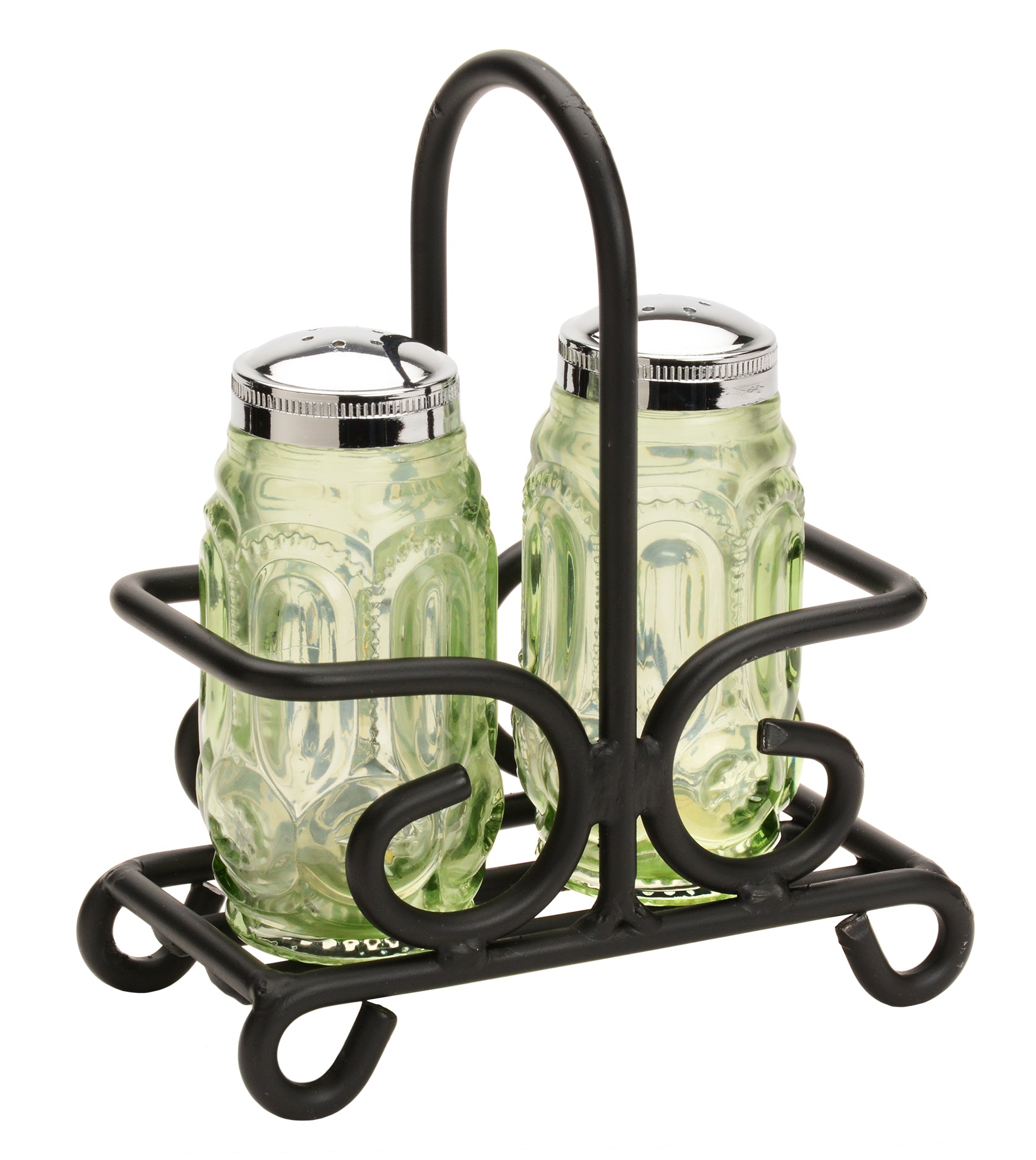 Handmade Wrought Iron Salt and Pepper Caddy in Satin Black - USA Crafted Tabletop Spice Rack Organizer for Kitchen, Dining Table, and Restaurant Use
