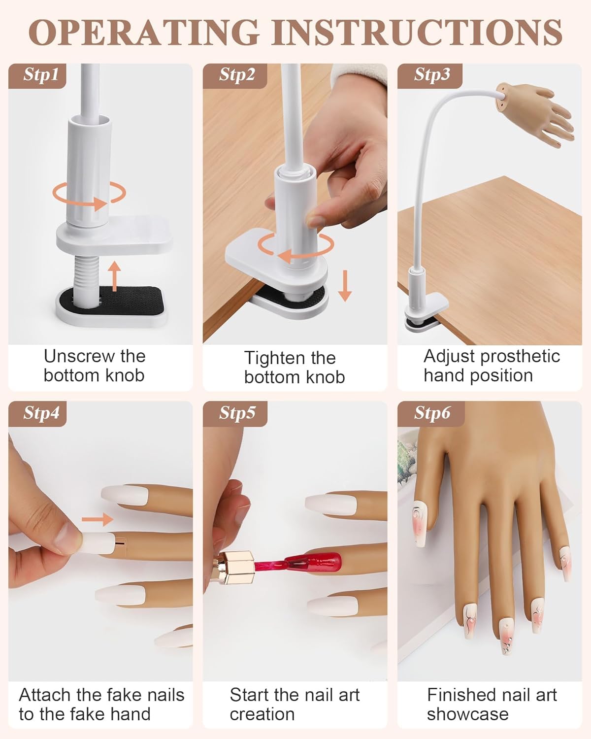 Professional Silicone Practice Hand for Acrylic Nails - Non-Slip Nail Training Hand Model with Flexible Fingers for Beginners - Perfect for Nail Art Practice, Salon Training & DIY Manicures at Home