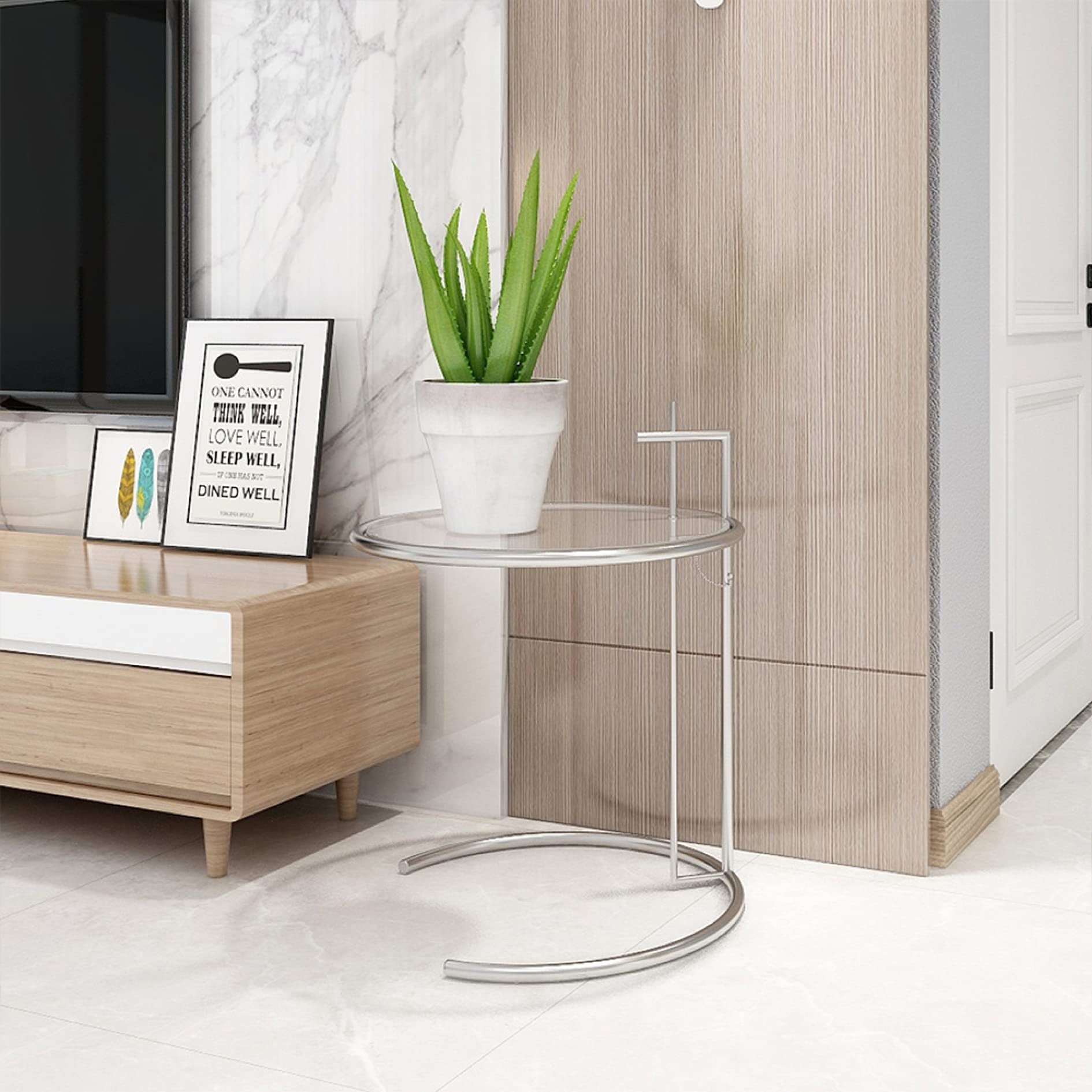 Modern Glass End Table - Adjustable Height Round Side Table for Living Room, Bedroom, or Office - Perfect as Coffee Table, Nightstand, or Accent Furniture
