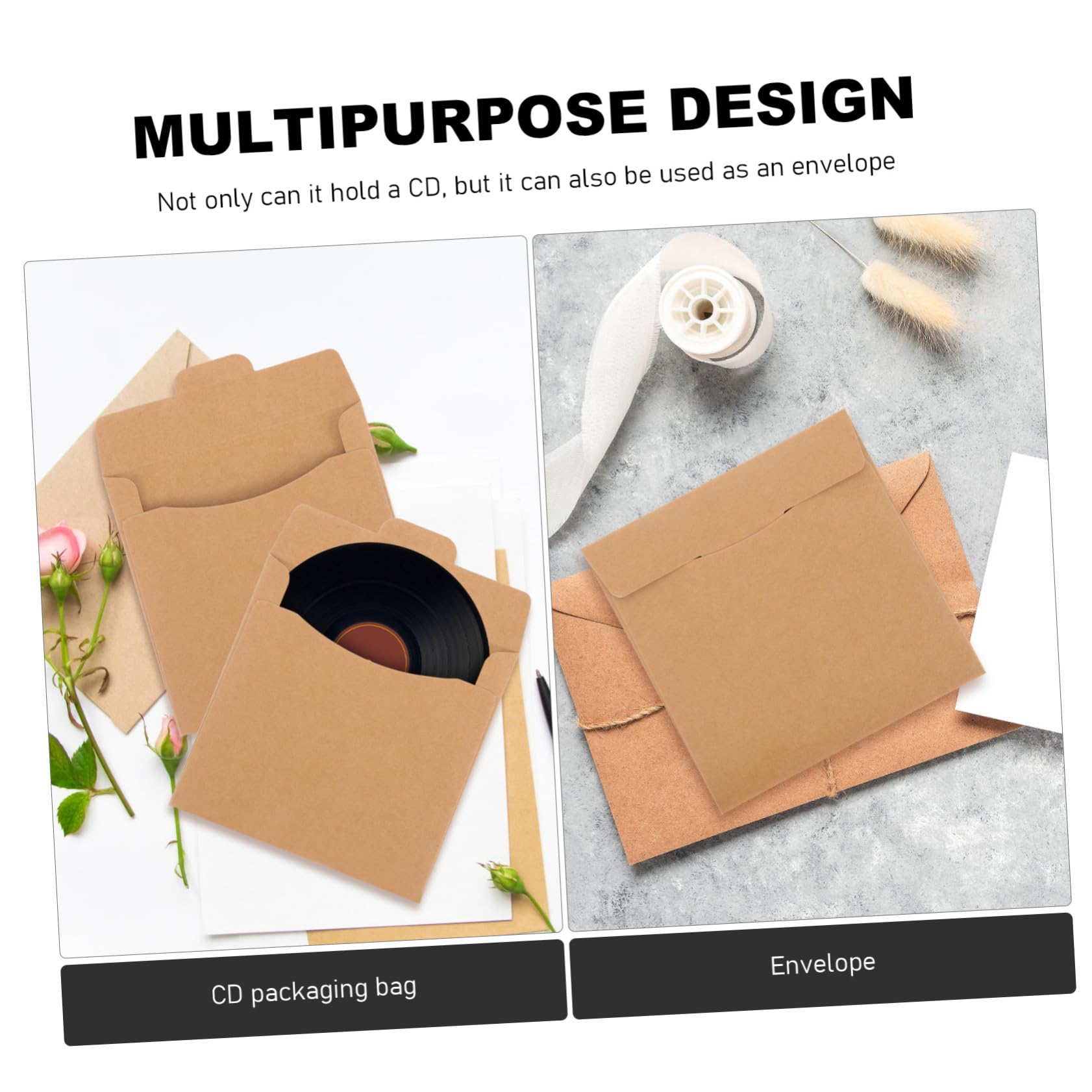 ARTIBETTER 50pcs Kraft Paper DVD Sleeves - Eco-Friendly Storage Envelopes for CDs, DVDs, Games | Perfect for Home, Office, School & Media Organization