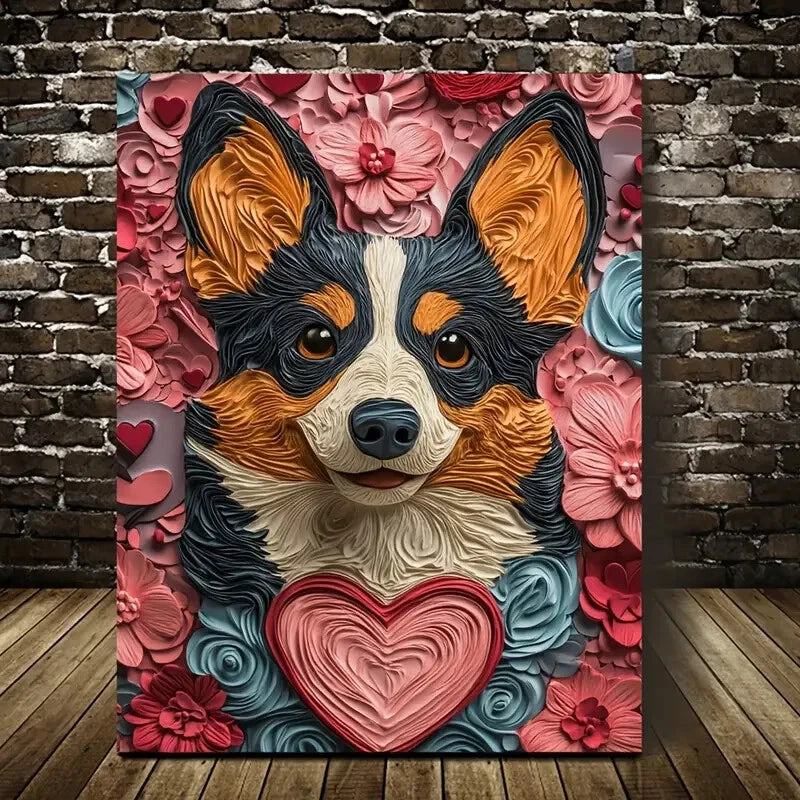 Tri-Colored Corgi Design Metal Wall Art Print - 40x60cm Ready to Hang Canvas Painting for Living Room, Bedroom & Office Decor