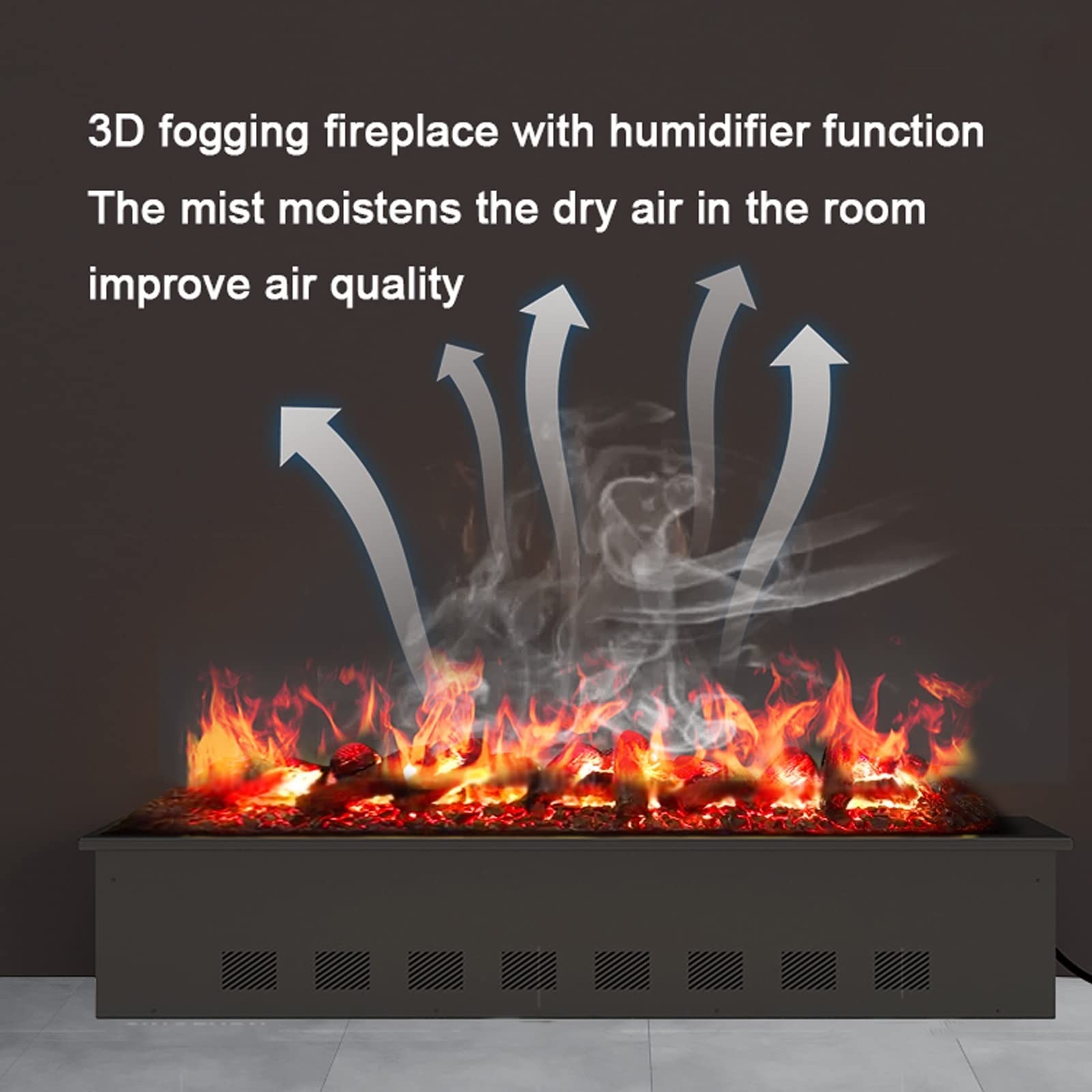 Energy Efficient Electric Fireplace Insert with Realistic Flame & Water Vapor - Recessed Wall Mount Fireplace with Simulated Log/Charcoal Decoration - Perfect for Living Rooms, Bedrooms, and Home Offices (White)