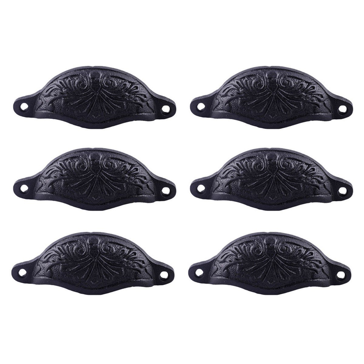 4.5 Inch Black Wrought Iron Cabinet Knobs & Drawer Pulls with Mounting Hardware - Pack of 6 - Vintage Style Kitchen & Bathroom Cabinet Handles for Home Renovation & Furniture Upgrade