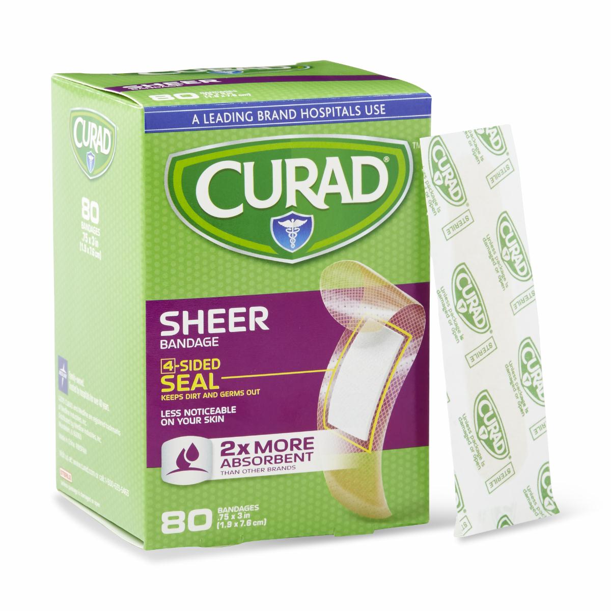CURAD Sheer Adhesive Bandages - Waterproof First Aid Bandages for Cuts, Scrapes & Wounds - Flexible & Breathable Wound Protection - Perfect for Home, Office, Travel & Outdoor First Aid Kits