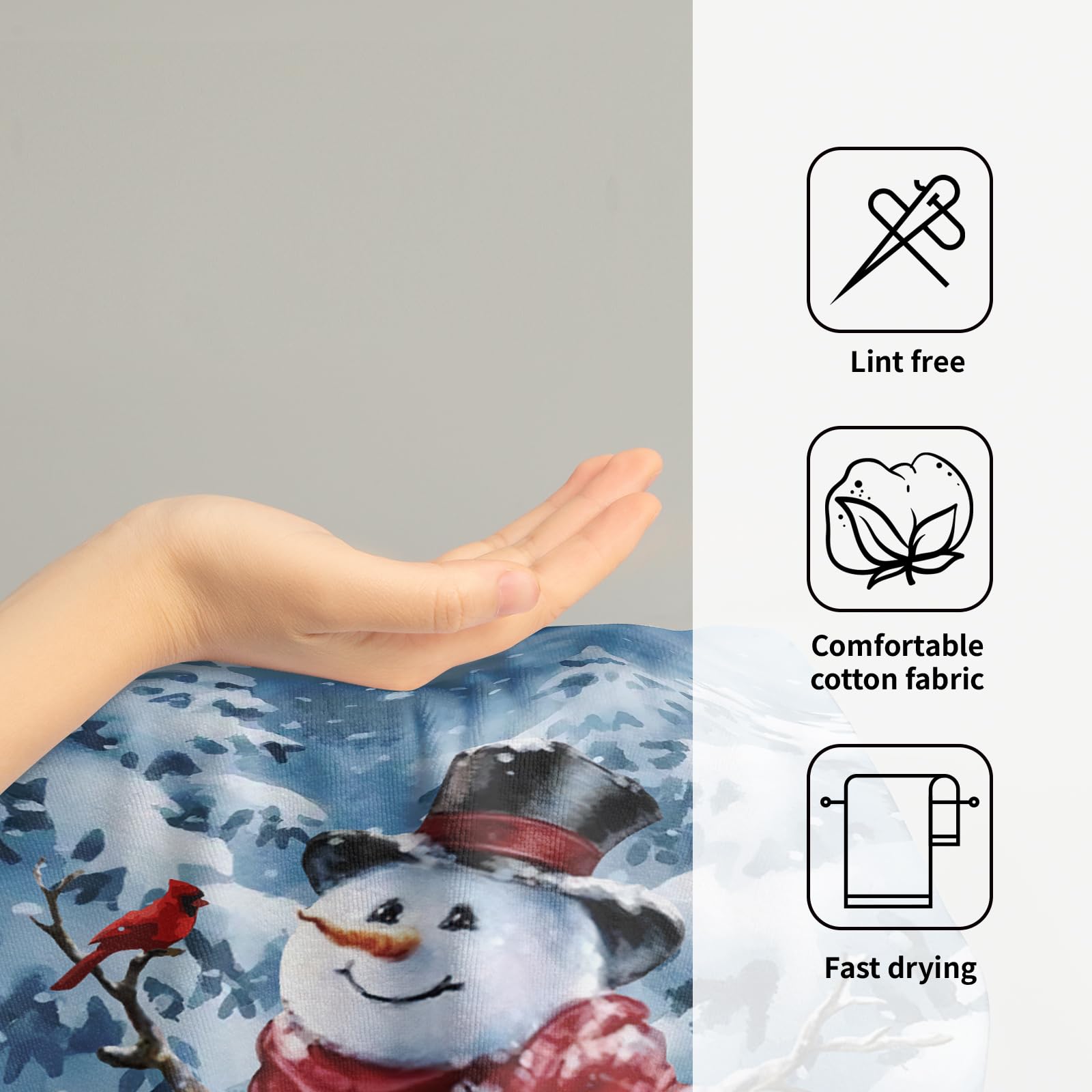 Blue Snowman Hand Towels Set of 2 - Soft Absorbent Winter Snow Bathroom & Kitchen Towels - Decorative Fingertip Towels for Guest, Gym, Spa - Perfect for Holiday Decor & Winter Home Accents