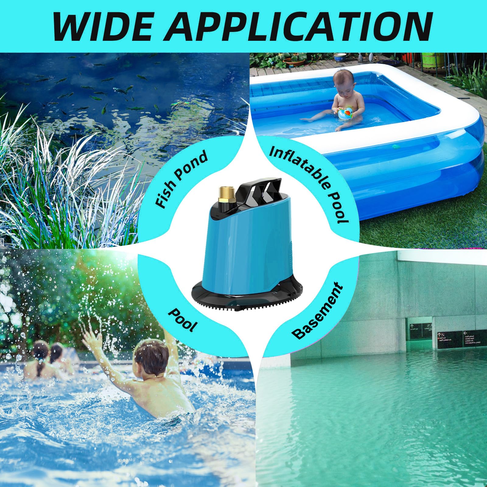 AgiiMan 125W 1100GPH Submersible Sump Pump with 16ft Hose & 25ft Power Cord - Heavy Duty Water Pump for Basement Flooding, Pool Fountain Circulation, Hot Tub Drainage, Garden Pond Maintenance (Blue) - Perfect for Emergency Water Removal and Outdoor Water Features