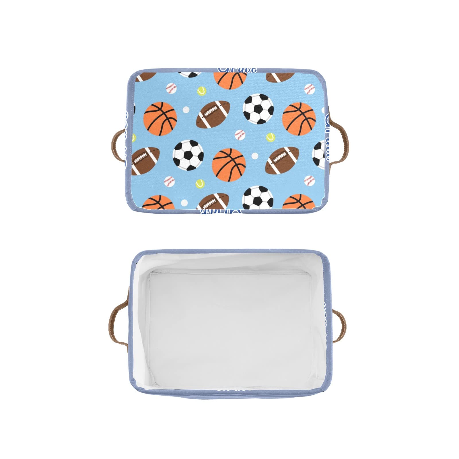 Personalized Blue Sports Balls Storage Bins - 4 Pack Durable Cube Organizer with Handles for Shelves, Wardrobe, Nursery & Toy Organization | Perfect for Kids' Rooms, Playrooms & Sports Equipment Storage