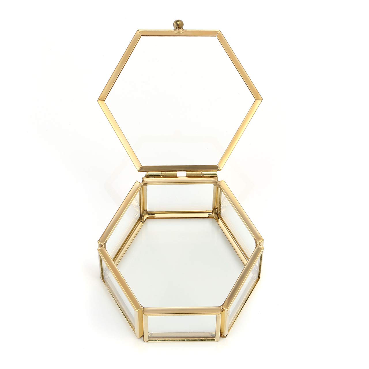 Jovivi Gold Copper Faceted Hexagonal Glass Lid Terrarium Box - Jewelry Display Organizer for Bracelets & Rings - Decorative Home Desk Decor for Living Room, Bedroom, and Office