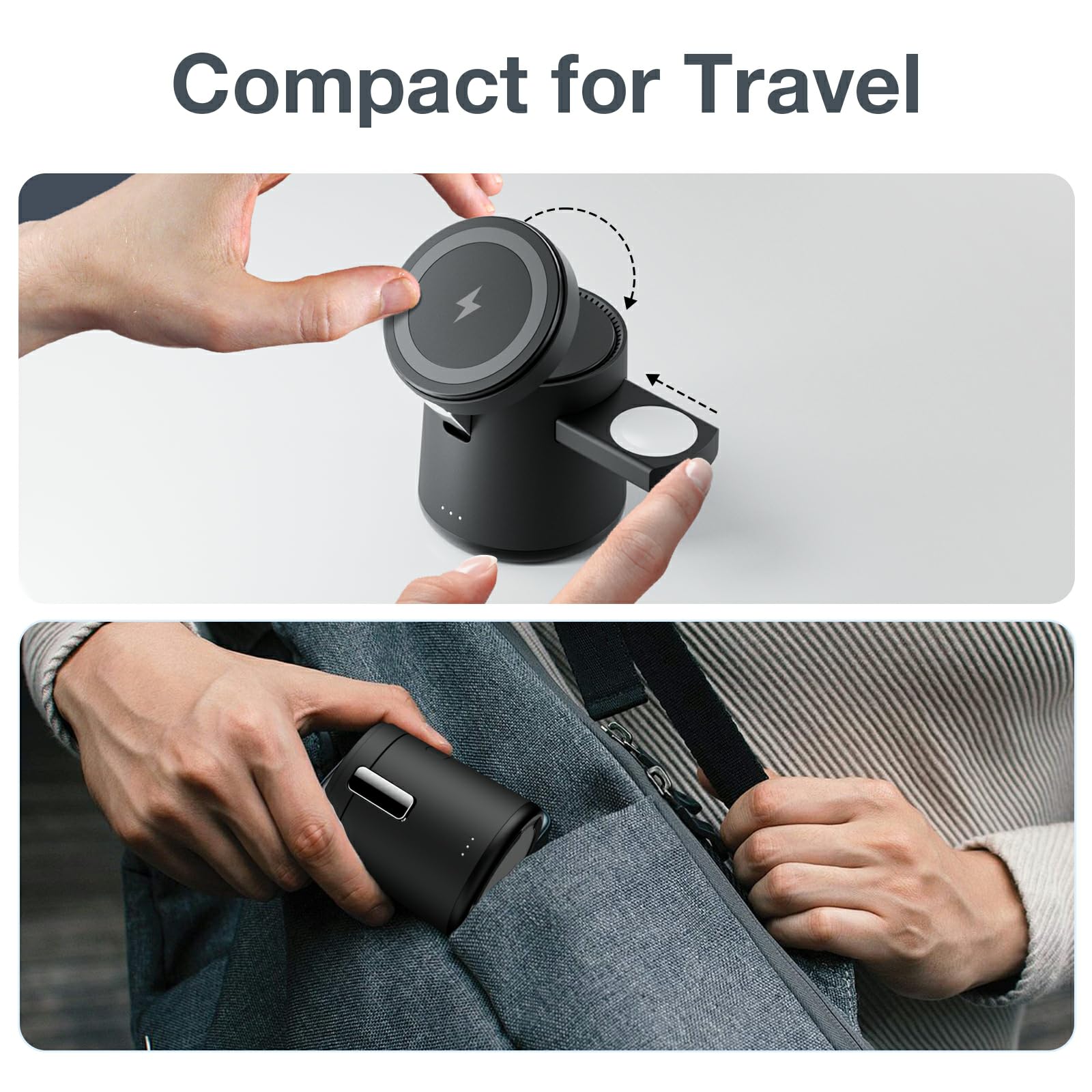 2025 Upgraded 3-in-1 Magnetic Wireless Charging Station - Fast Charging Dock for iPhone 16/15/14/13/12 Pro Max, Apple Watch & AirPods | Adjustable Portable Stand for Home, Office & Travel (Black)