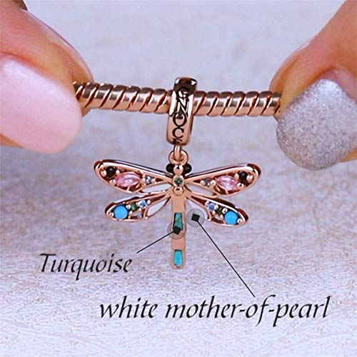 GNOCE Dragonfly Charm Pendant - Sterling Silver 18k Rose Gold Plated Dangle Charm with Turquoise for Women's Bracelet & Necklace | Perfect for Everyday Wear, Gift Giving & Special Occasions