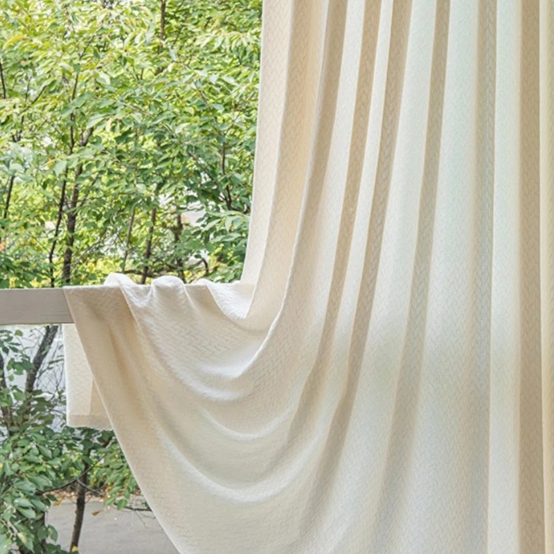 Eleanor Ivory Mesh Embossed Custom Semi-Sheer Curtains - Elegant Window Treatment for Living Room, Bedroom & Nursery