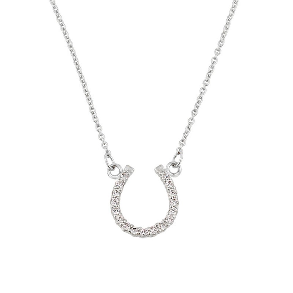 14K White Gold Lucky Horseshoe Pendant Necklace with Cubic Zirconia - Perfect for Birthday Gifts, Anniversary Presents & Everyday Jewelry