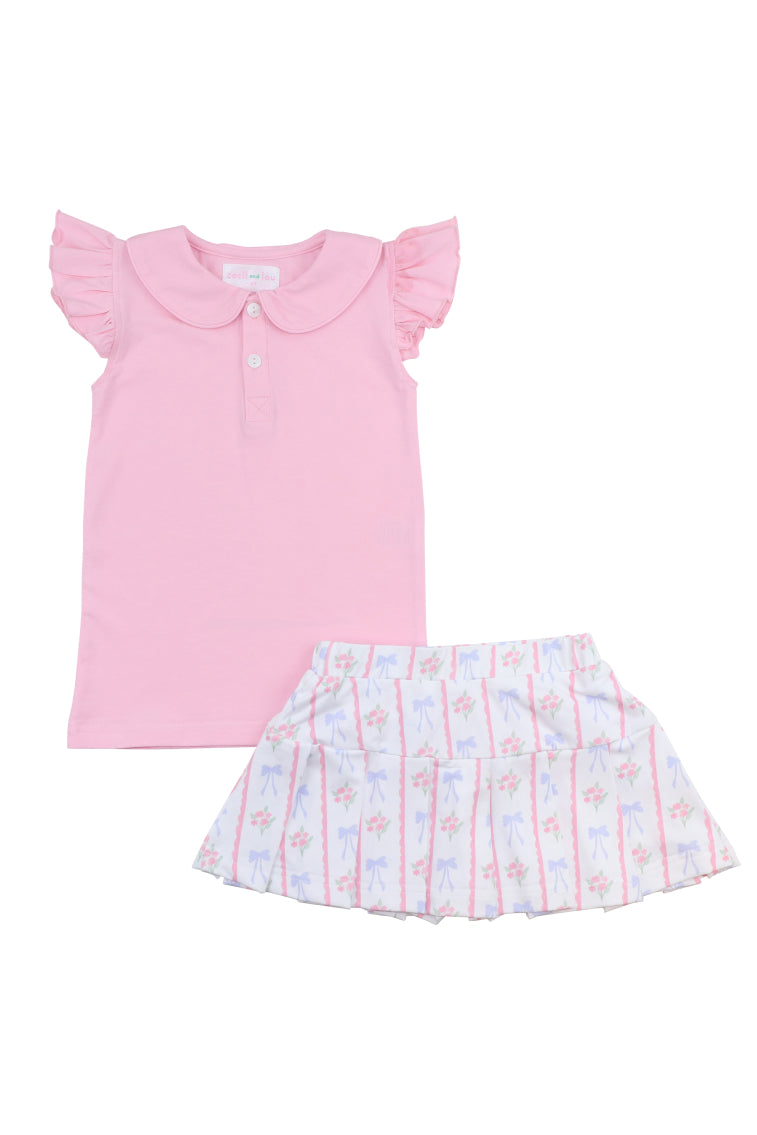 Cecil & Lou Women's Bouquet Print Tennis Skirt and Polo Set - Perfect for Tennis, Golf, and Casual Summer Outfits