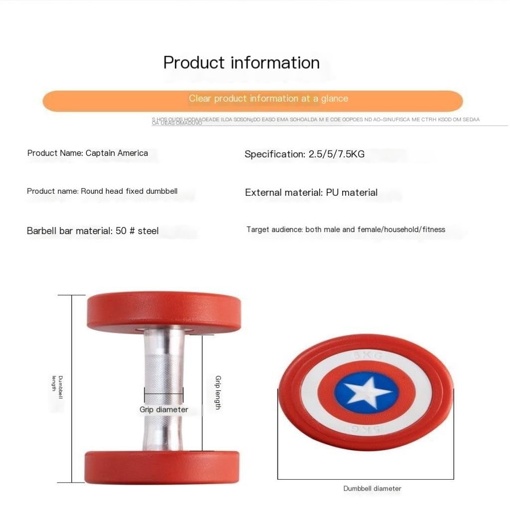 Captain America Themed PU Rubber Coated Dumbbells - 7.5kg Red Home Gym Equipment for Men & Women | Strength Training, Weightlifting & Superhero Workouts