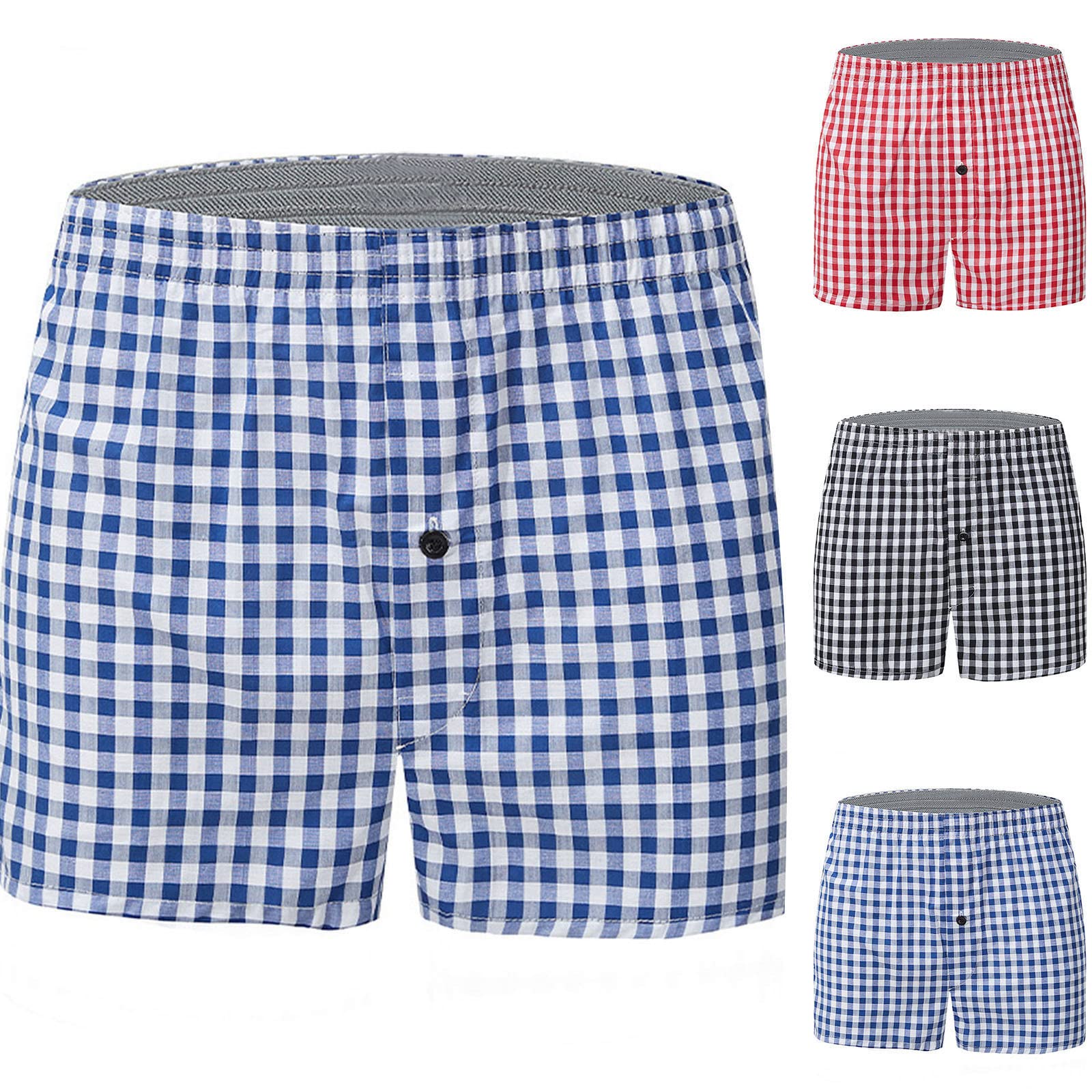 **Men's Plaid Boxer Briefs - Soft Cotton Sleep Shorts for Home & Lounge - Comfortable Underwear for Nightwear, Relaxing & Casual Wear**