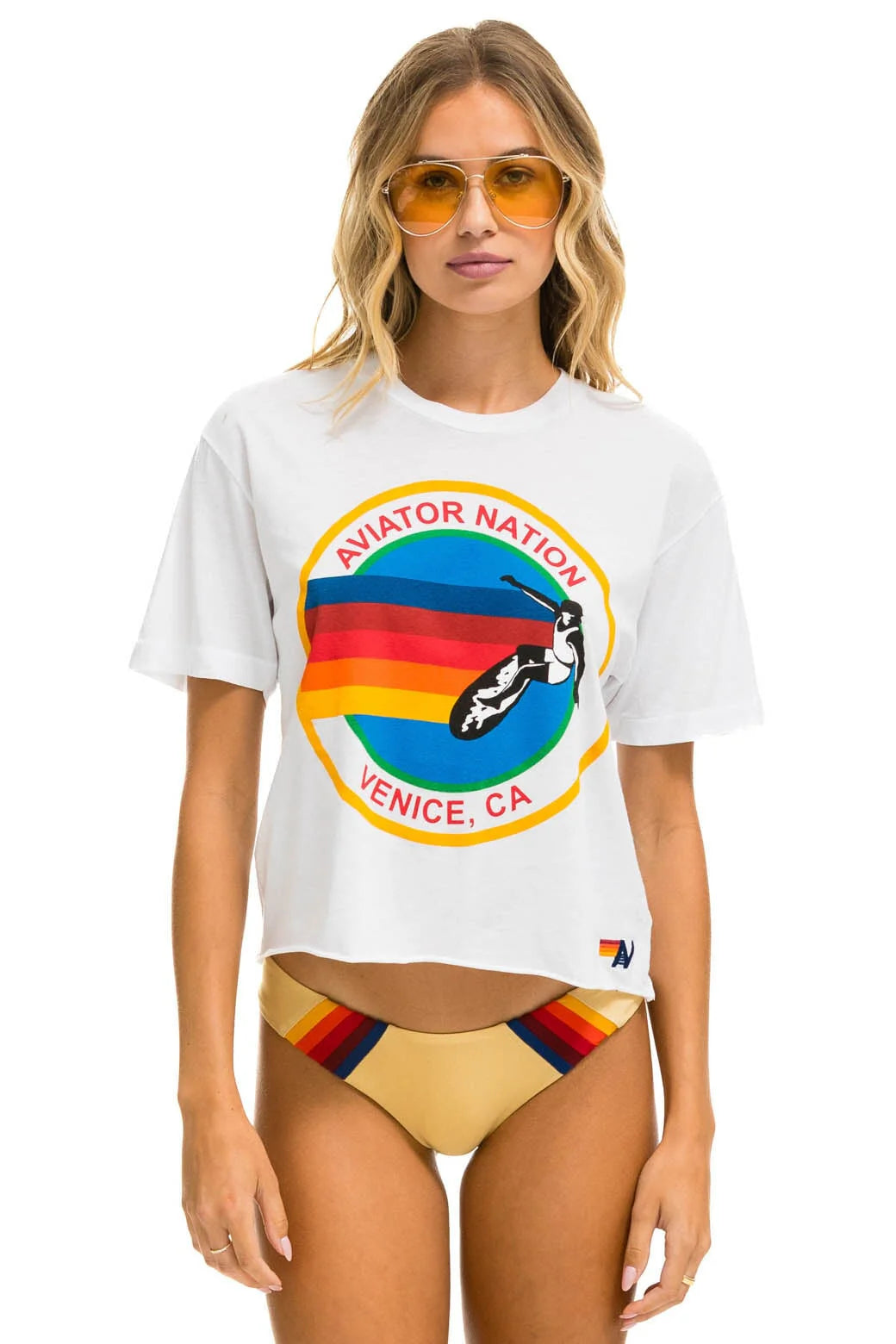 Aviator Nation Women's Logo Boyfriend Tee - Soft Vintage White Cotton T-Shirt for Casual Wear & Street Style Outfits