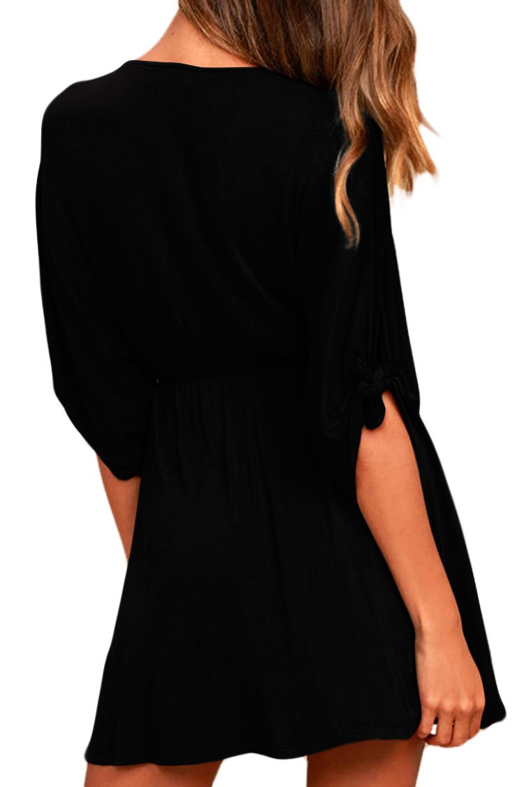 Meenew Women's Summer Casual Loose Tunic Swing Dress - V Neck Short Sleeve Vacation Beach Dress for Travel, Party & Outdoor Activities