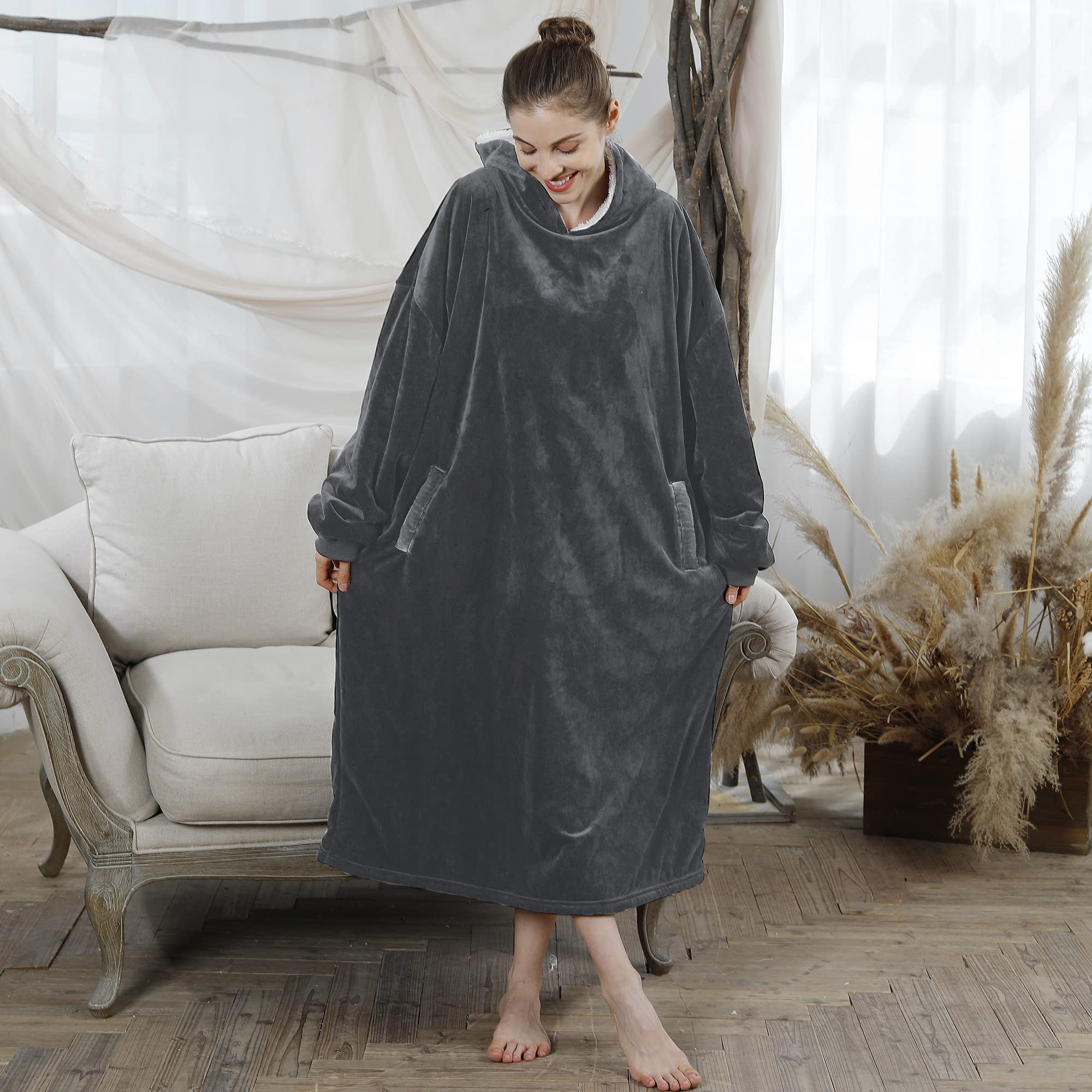 Cozy AmyHomie Sherpa Hooded Blanket Sweatshirt - Oversized Wearable Fleece Hoodie for Women, Men & Kids | Perfect for Lounging, Netflix Nights & Outdoor Camping