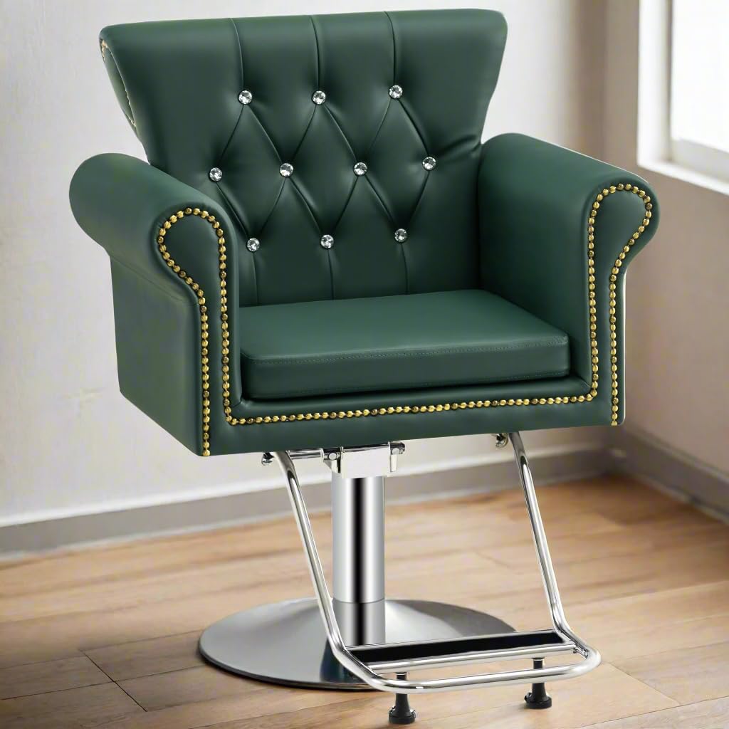 BarberPub Classic Hydraulic Barber Chair - Antique Styling Salon Chair for Hair Stylists & Beauty Spa Equipment (Green) | Perfect for Barber Shops, Salons & Home Grooming Stations