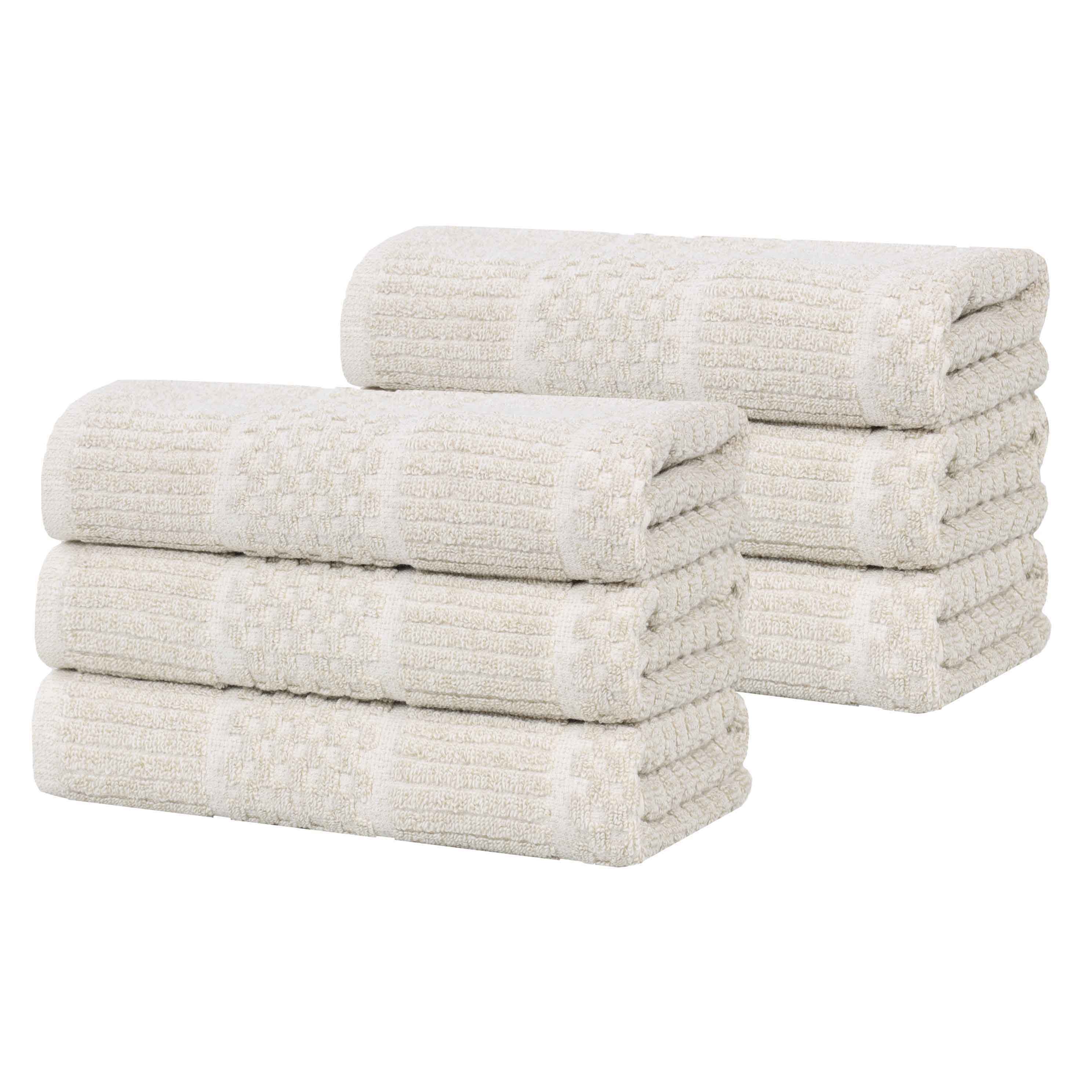 Premium Cotton Blend Checkered and Ribbed Hand Towels Set of 6 - Soft & Absorbent Bathroom, Kitchen, and Guest Towels for Home & Spa Use