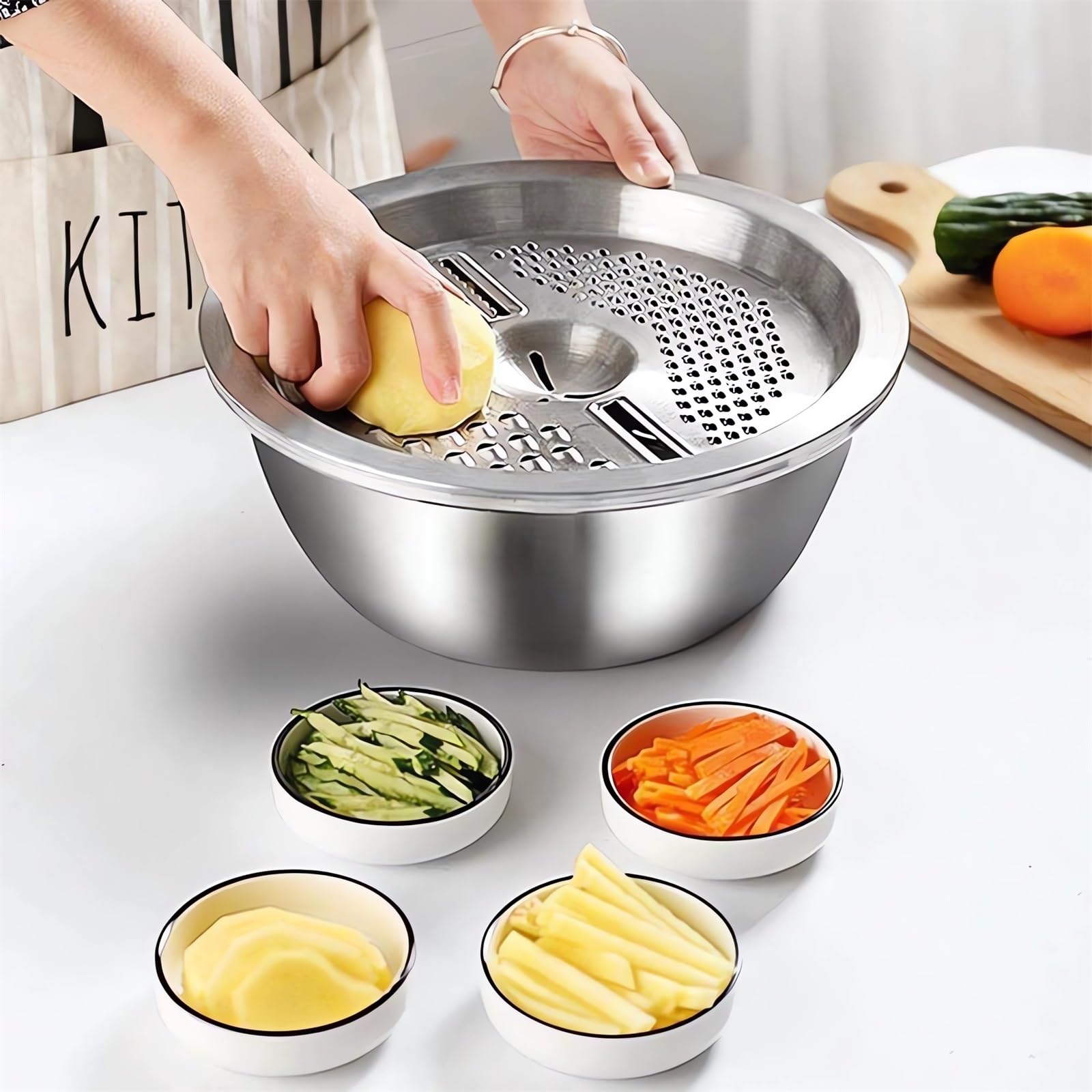 Germany Multifunctional Stainless Steel Colander Strainer Set - 9.45in Salad Spinner, Fruit & Vegetable Washing Basket, Rice Rinser with Container | Perfect for Kitchen, Cooking, Meal Prep & Healthy Eating