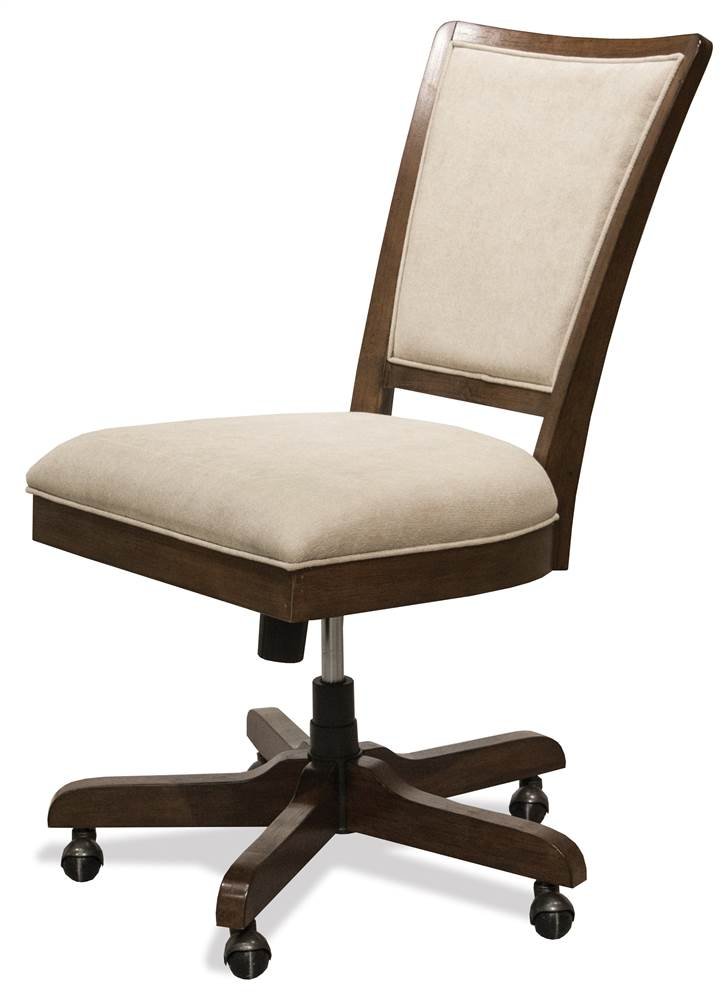 Riverside Furniture Vogue Upholstered Wood Desk Chair in Plymouth Brown Oak - Ergonomic Office Chair for Home & Workspace