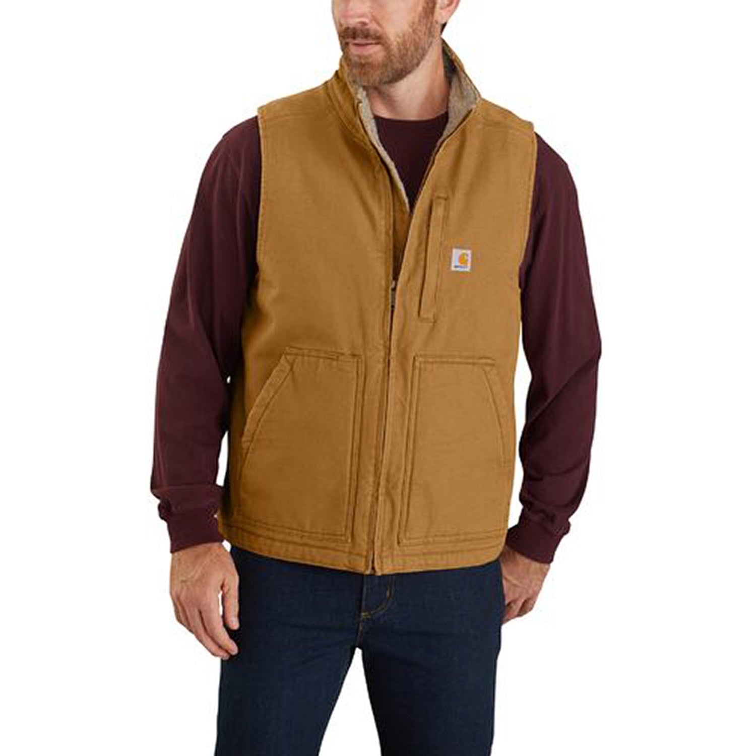 Carhartt Men's Washed Duck Mock Neck Vest - Durable Workwear for Outdoor Jobs, Hunting & Cold Weather Layering