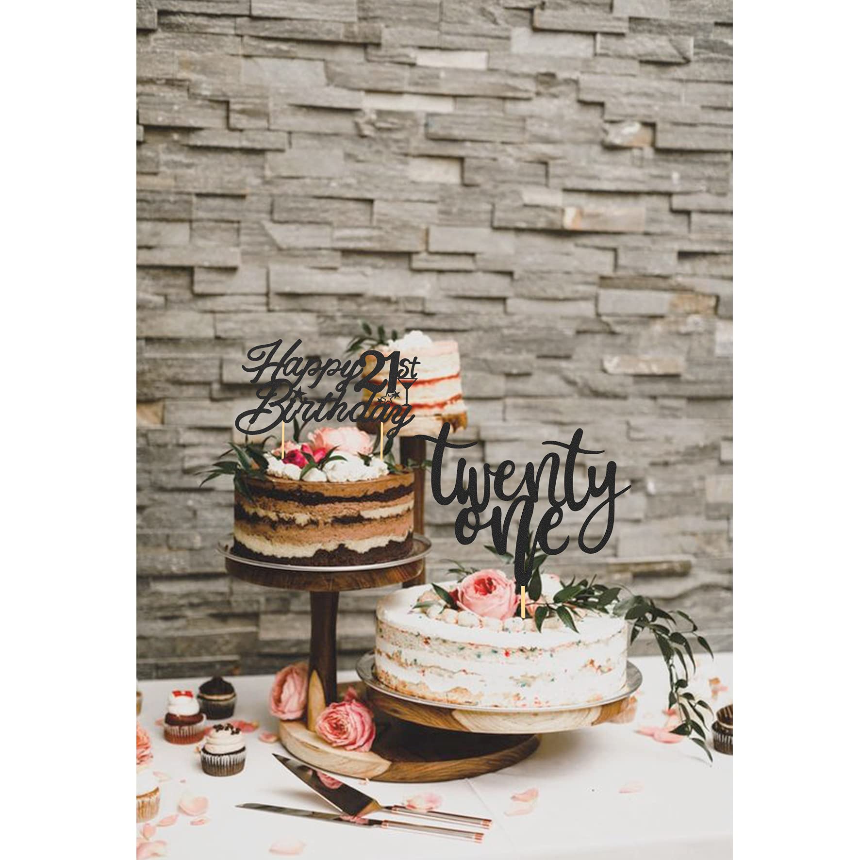 21st Birthday Cake Topper - Black Glitter 8.5 Inch Cake Decorations for Happy Birthday Parties, Wedding Anniversaries & Special Celebrations | Elegant Cake Decoration for 21st Birthday Cakes, Anniversary Cakes & Party Desserts