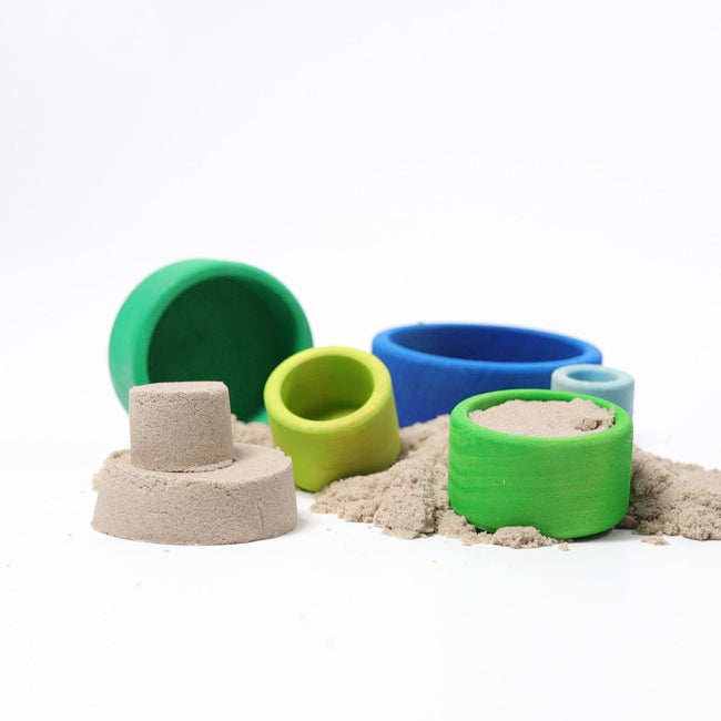 Grimm's Small Stacking Bowls Set - 5 Piece Ocean Blue Wooden Toys for Kids | Montessori Learning, Sensory Play & Home Decor