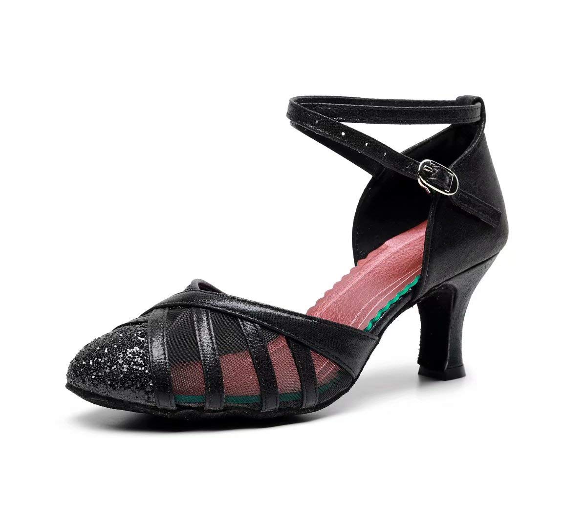 iCKER Women's Latin Dance Shoes - Heeled Ballroom Salsa Tango Party Sequin Shoes for Professional Performances & Social Dancing
