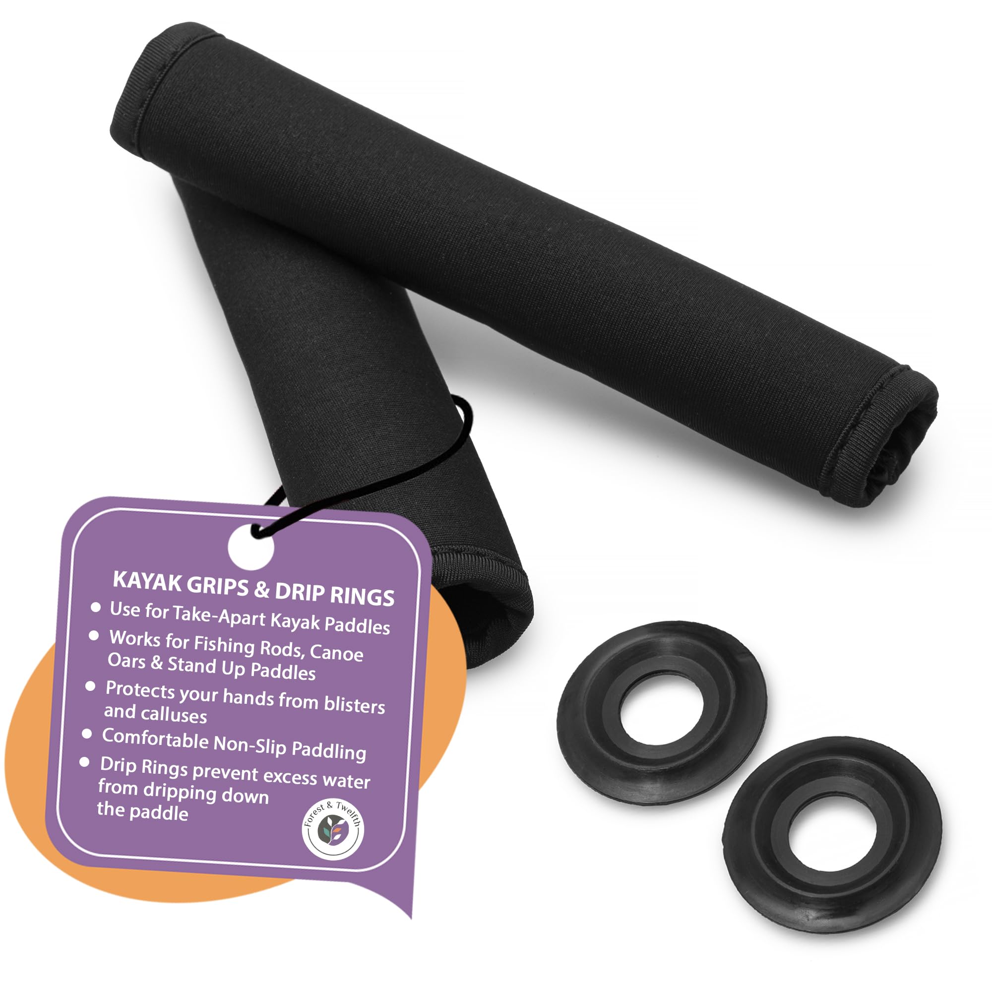 Forest & Twelfth Premium Kayak Paddle Grips - Set of 2 Ergonomic Non-Slip Handles for Kayaking, Canoeing, Paddleboarding & Fishing - Includes 2 Drip Rings - Perfect for Comfort & Control on Lakes, Rivers & Ocean Adventures