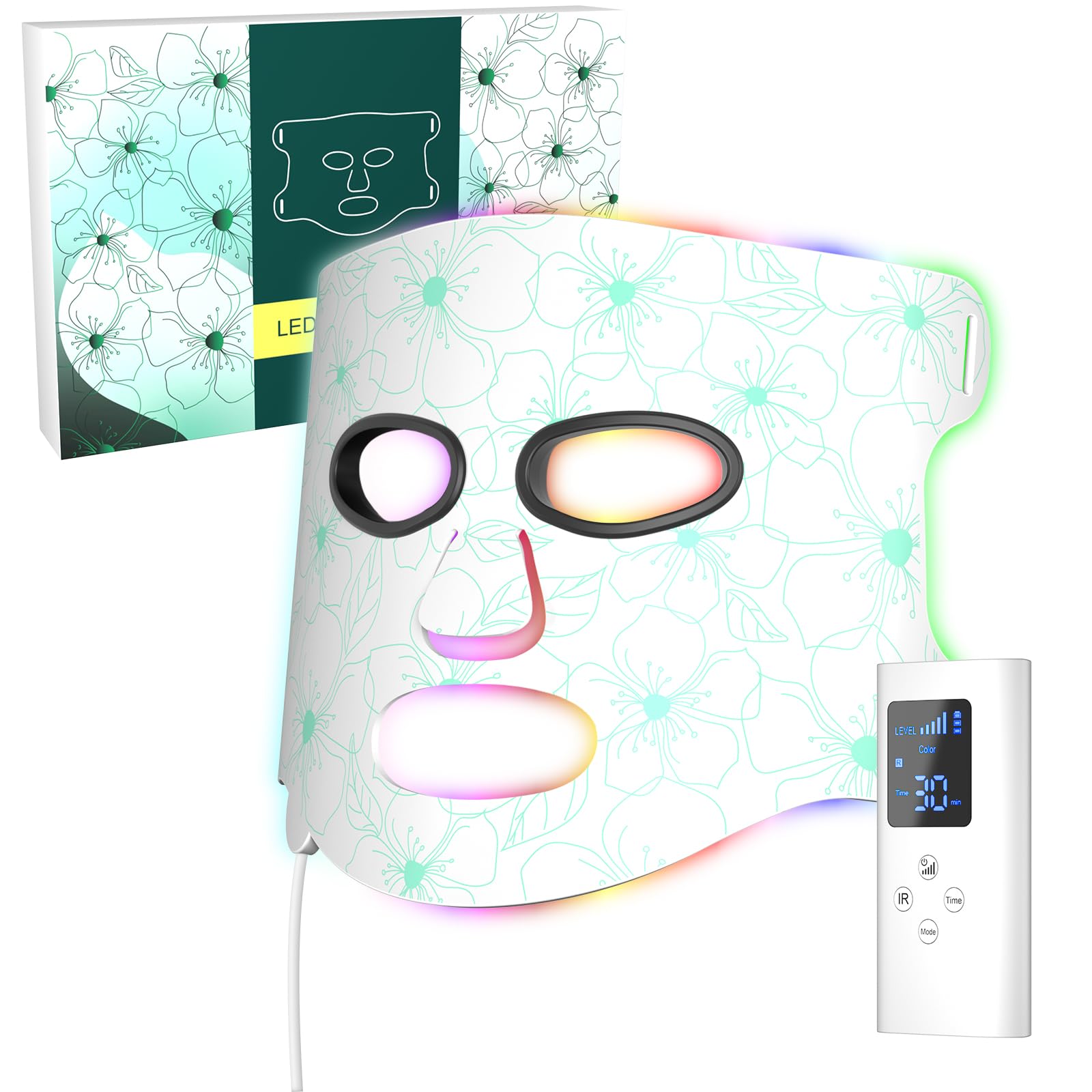 7 Colors LED Face Mask Light Therapy for Skin Care - Red Light Therapy for Face, Blue Light Therapy for Acne, 850nm Infrared Light Therapy | At-Home Skincare Treatment for Wrinkles, Acne & Anti-Aging