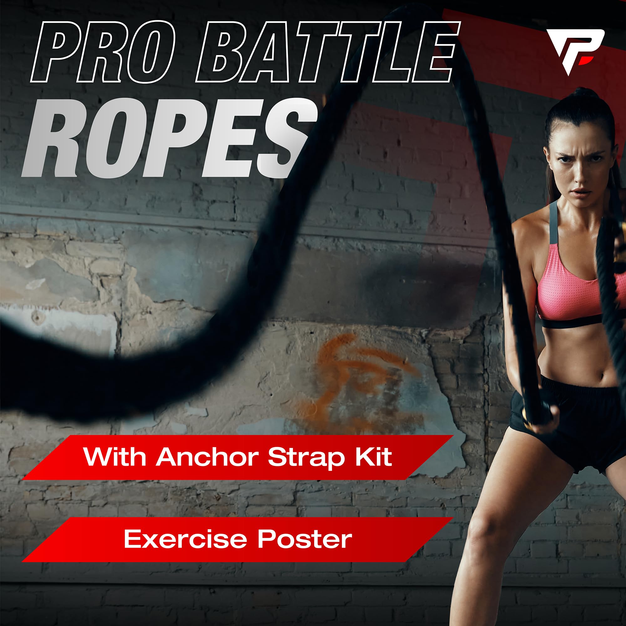 50ft Heavy Duty Battle Rope with Protective Sleeve - ABS Grip for Strength Training, Cardio & CrossFit - Ideal for Home Gym, Outdoor Workouts & Fitness Classes (Black, Plastic Material)
