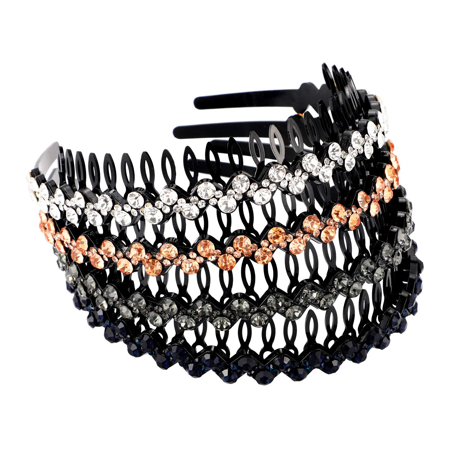 Yaomiao 4-Pack Rhinestone Crystal Hair Hoop Headbands for Women & Teens - Sparkling Wave Design Hair Accessories for Parties, Weddings & Daily Wear