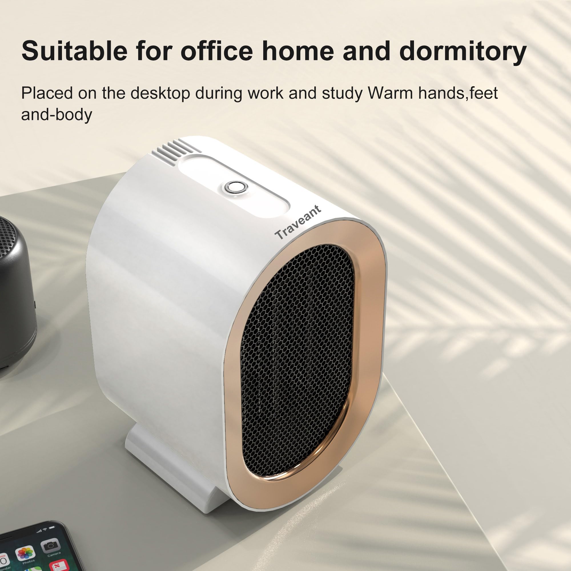 Portable PTC Ceramic Space Heater 1200W - Fast Heating, Energy Efficient, Quiet Fan for Bedroom, Office & Home Use - Safe Overheat Protection, Adjustable Thermostat - Perfect for Winter, Small Rooms & Workspaces (White)