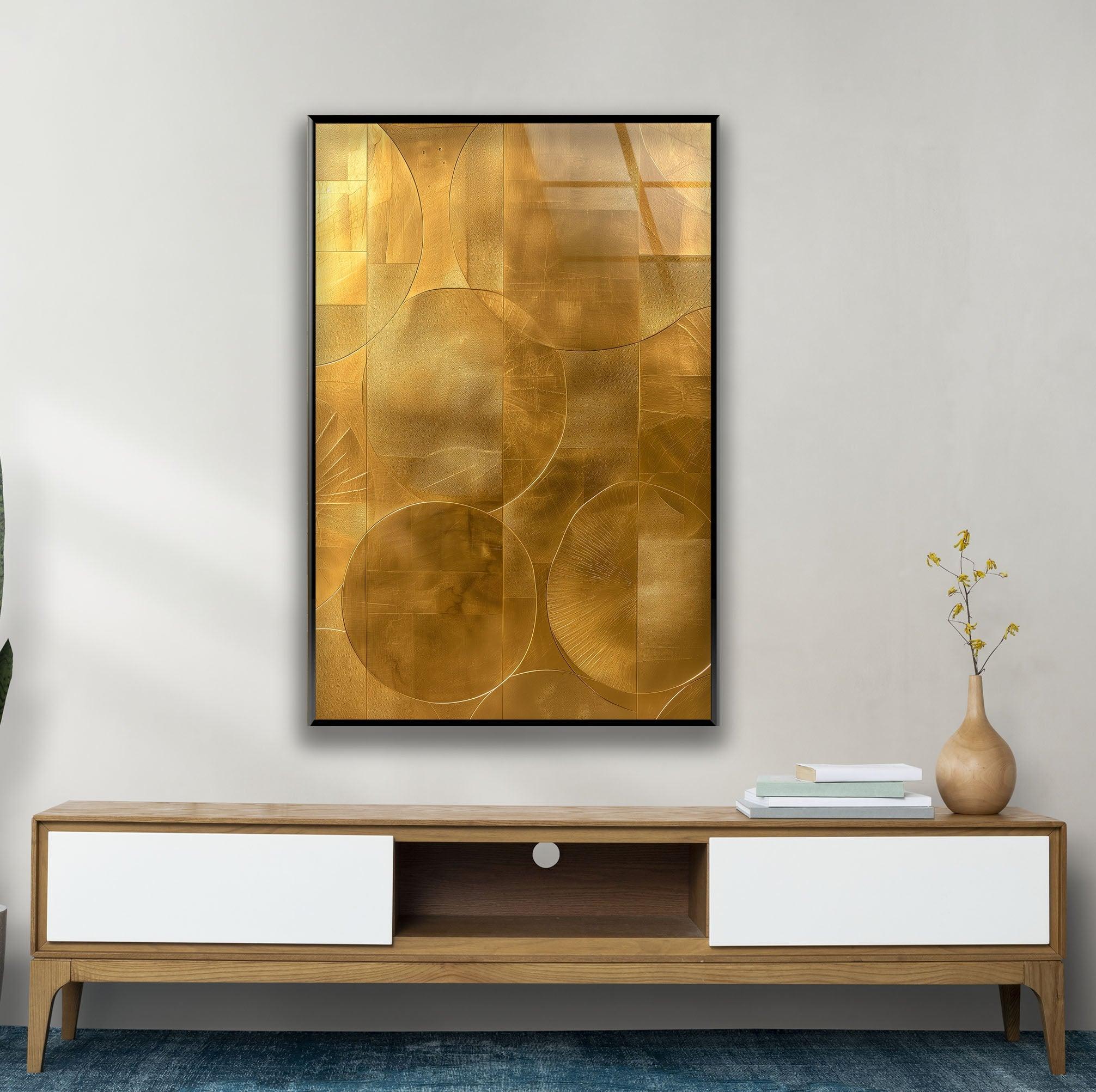 Abstract Gold Geometric Glass Wall Art - Modern Home Decor for Living Room, Bedroom & Office - Elegant Handmade Glass Panel for Stylish Interior Design