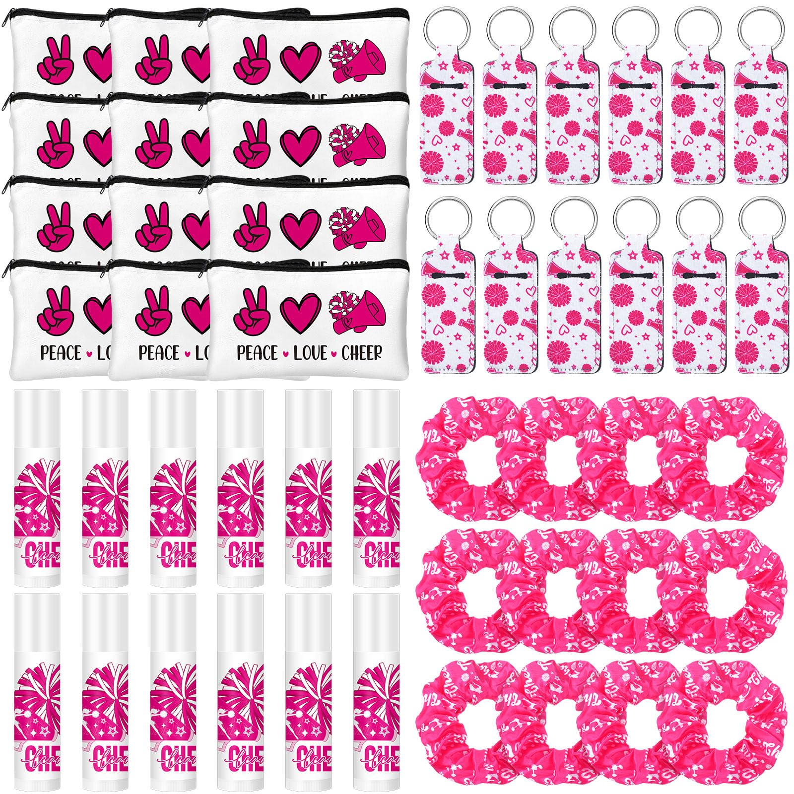 48 Pcs Sports Team Gift Set - 12 Makeup Bags, 12 Hair Scrunchies, 12 Lip Balms & 12 Lip Balm Holders - Perfect for Cheerleaders, Ball Players & Team Accessories - Great for Game Days, Team Events & Sports Gifts