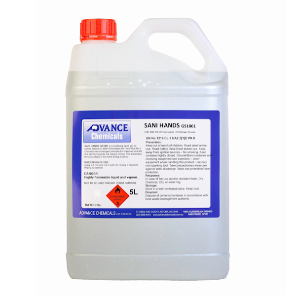 Advanced Chemicals Sani Hands Sanitizer Gel 5L with 70% Ethanol - Bulk Hand Sanitizer for Hospitals, Offices & Public Spaces
