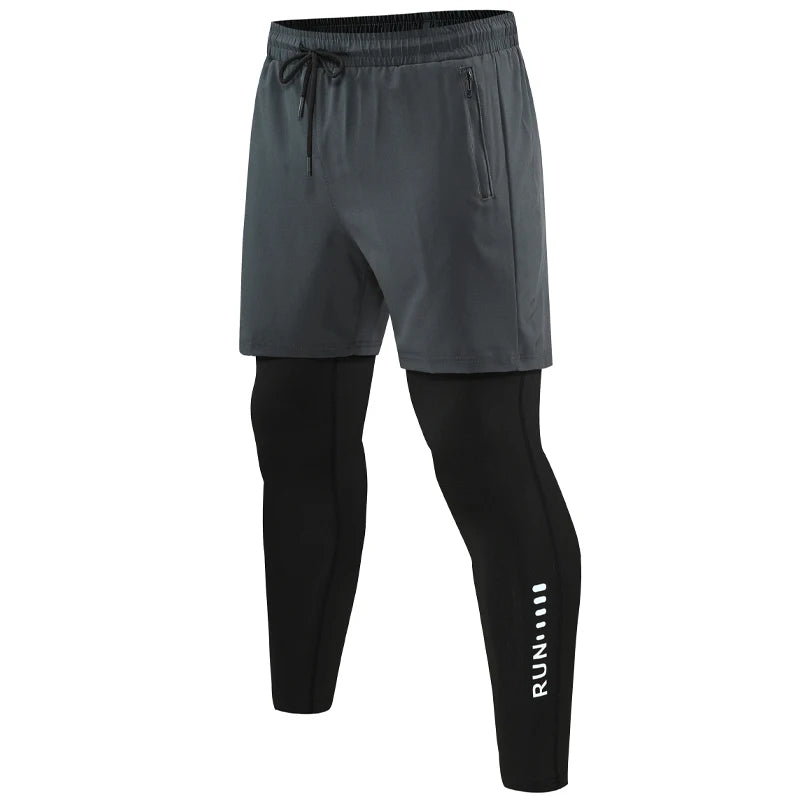 Men's 2-in-1 Running Pants with Pockets - Double Layer Training Leggings for Basketball, Fitness & Workout - Breathable Printed Sweatpants for Jogging, Gym & Outdoor Sports