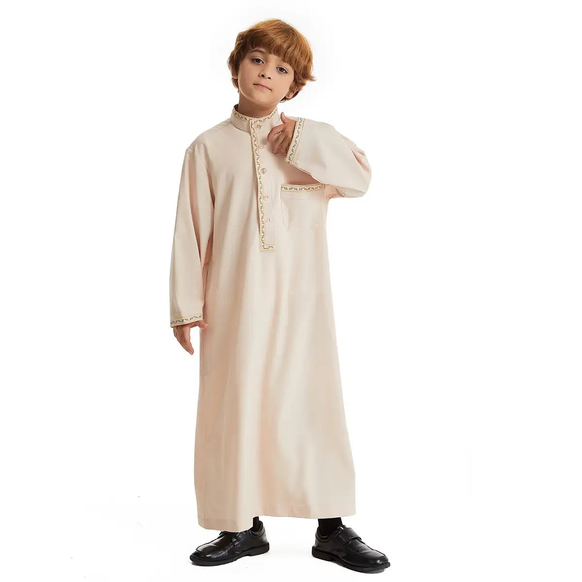 Stylish Middle Eastern Arab Boy Thobe Thawb with Pockets - Perfect for Eid, Weddings & Special Occasions