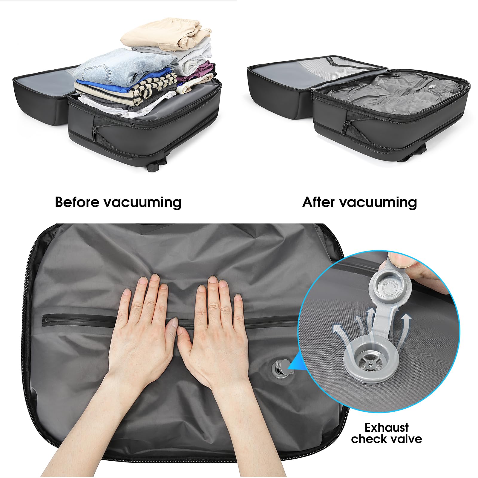 50L Vacuum Compression Backpack with Pump - Air Tight Travel Backpack for Men & Women, Water Resistant USB Charging Business Backpack - Perfect for Camping, Hiking & Business Trips