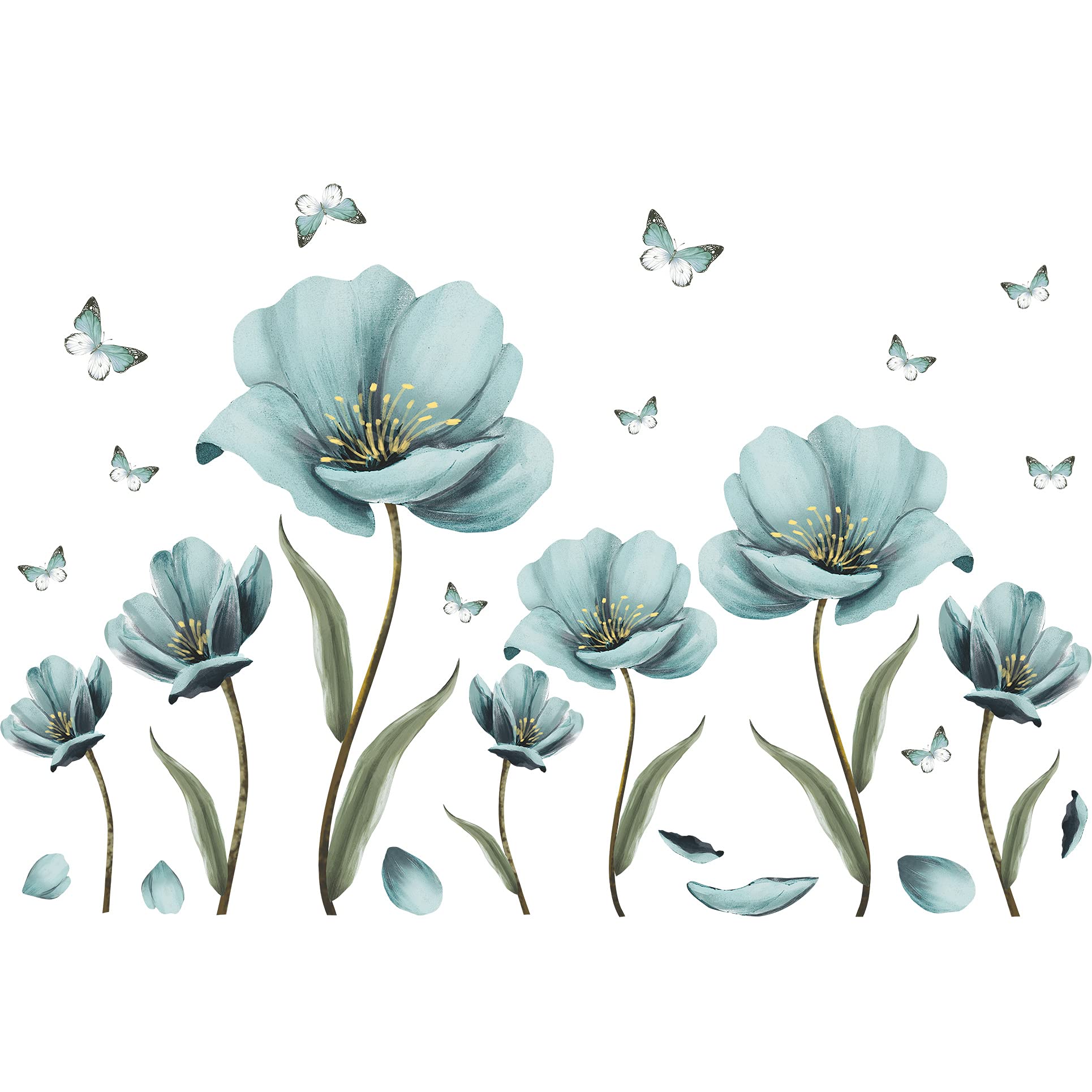 Creative Removable 3D Nursery Flower Wall Decals - DIY Romantic Floral Butterfly Leaf Wall Stickers - Kids Room Decor for Girls Bedroom, Living Room & Home - Light Green Wall Art Murals - Perfect for Nursery Decor, Baby Shower Gifts & Home Interior Design