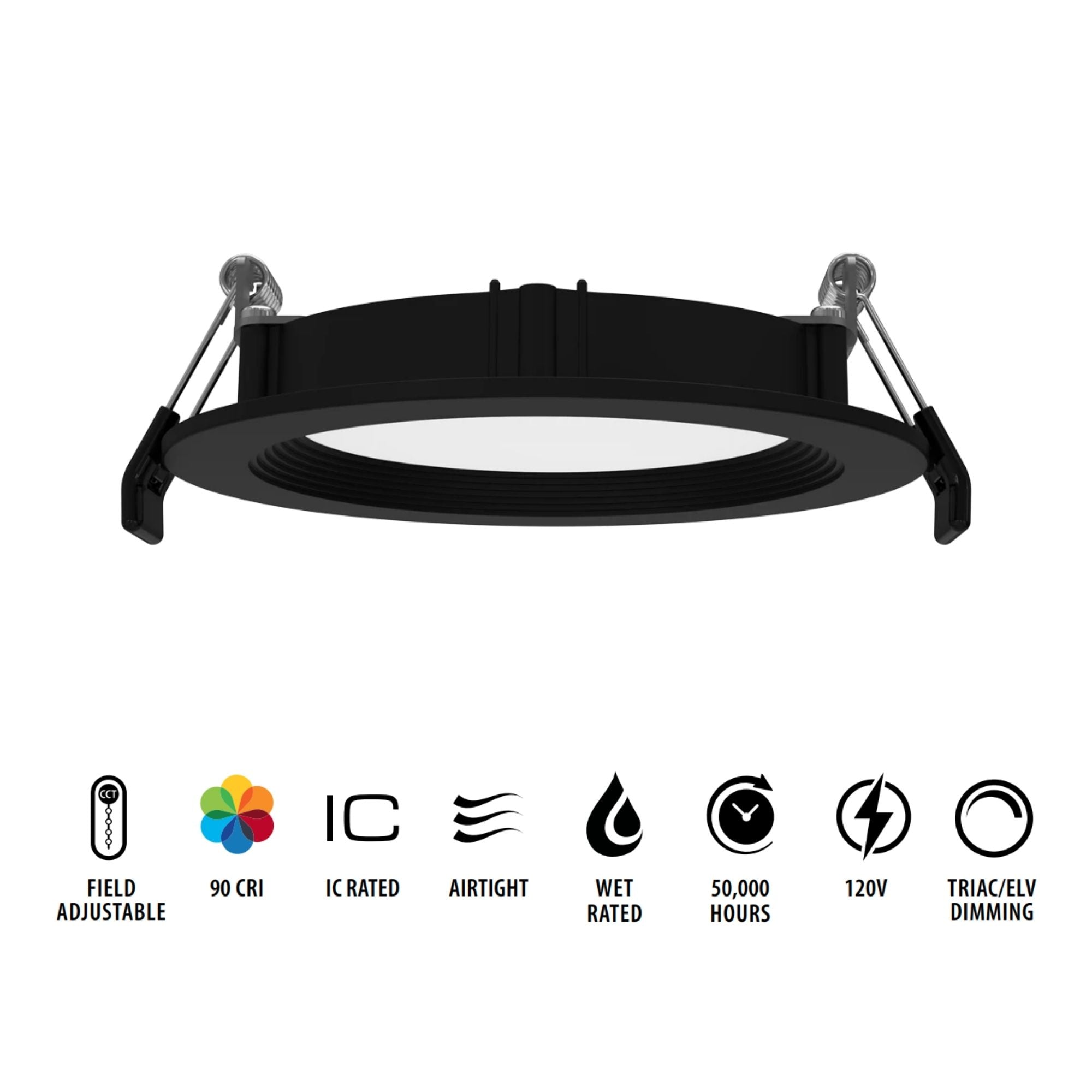 4 Inch Wafer LED Downlight - 800 Lumens, 5 Color Temperatures (2700K-5000K), Black Baffle Trim - Perfect for Kitchen, Bathroom & Bedroom Recessed Lighting