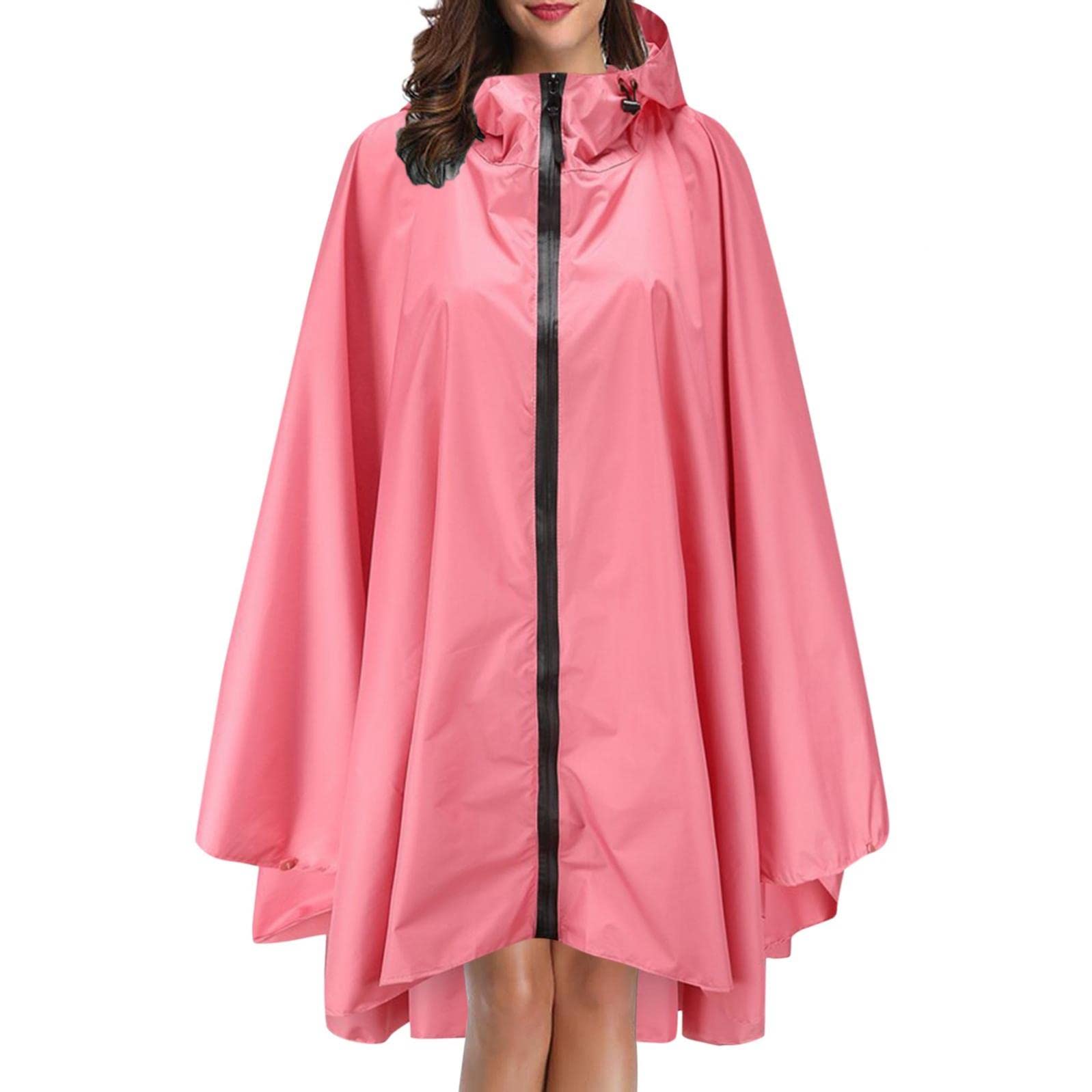 IGETELY Women's Waterproof Rain Ponchos with Hood - Packable Raincoat Jacket for Adults, Fashion Hooded Zipper Style with Pouch - Perfect for Hiking, Camping & Outdoor Activities